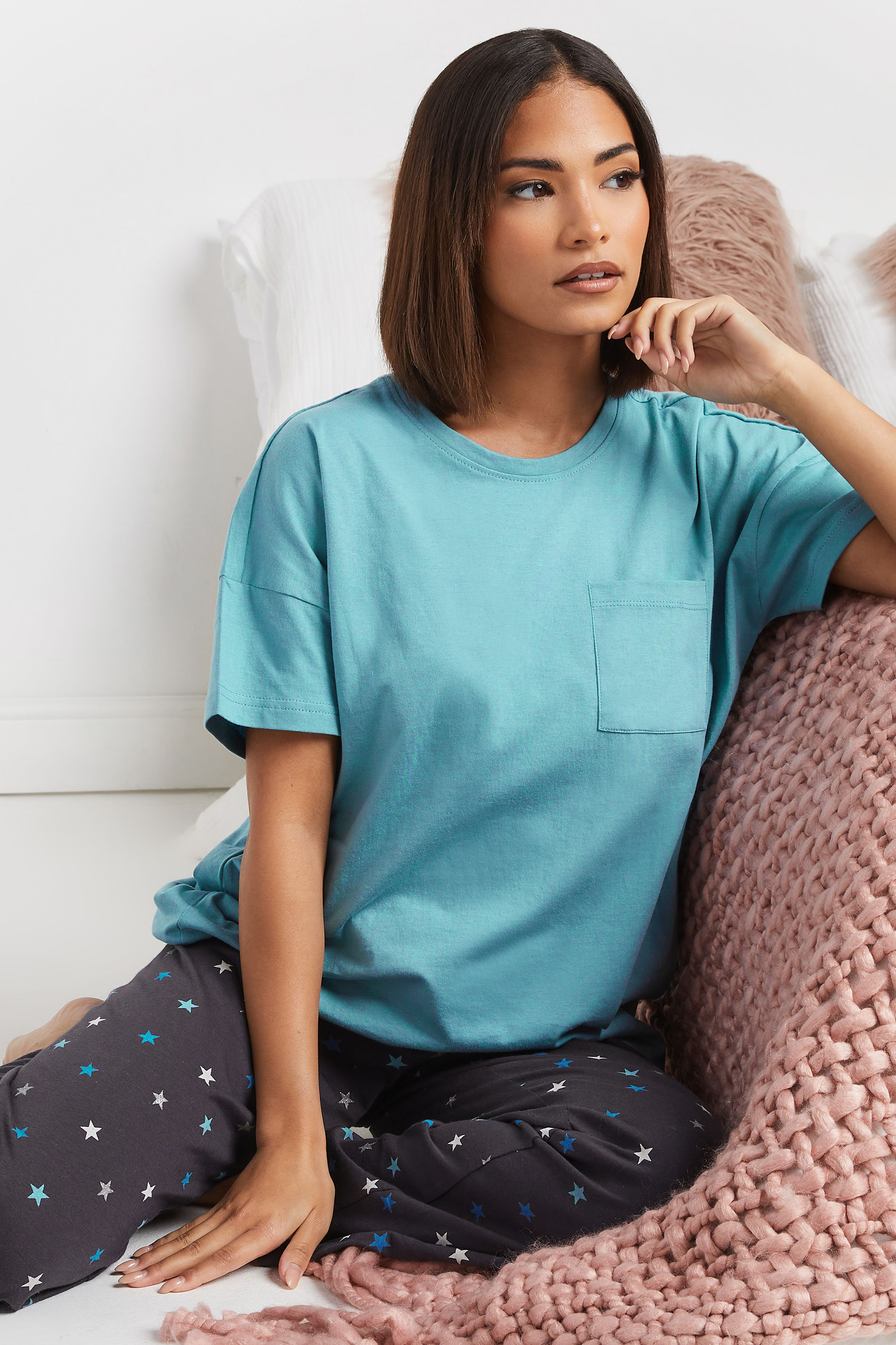 PixieGirl Petite Women's Blue Star Print Short Sleeve Pyjama Set | PixieGirl 2