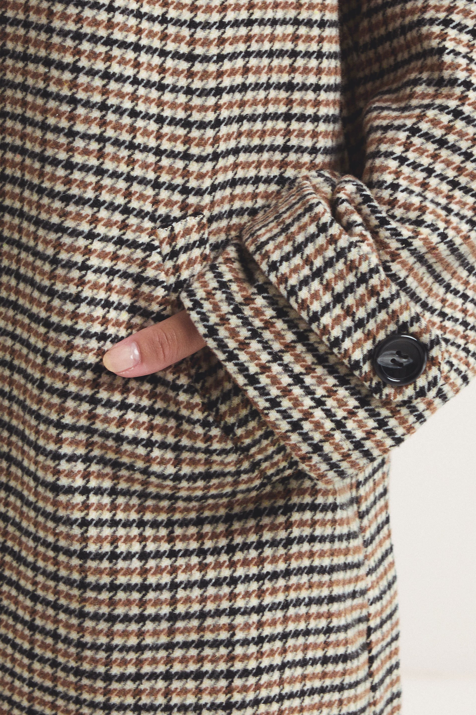 PixieGirl Petite Women's Beige Brown Check Midi Coat | PixieGirl 7