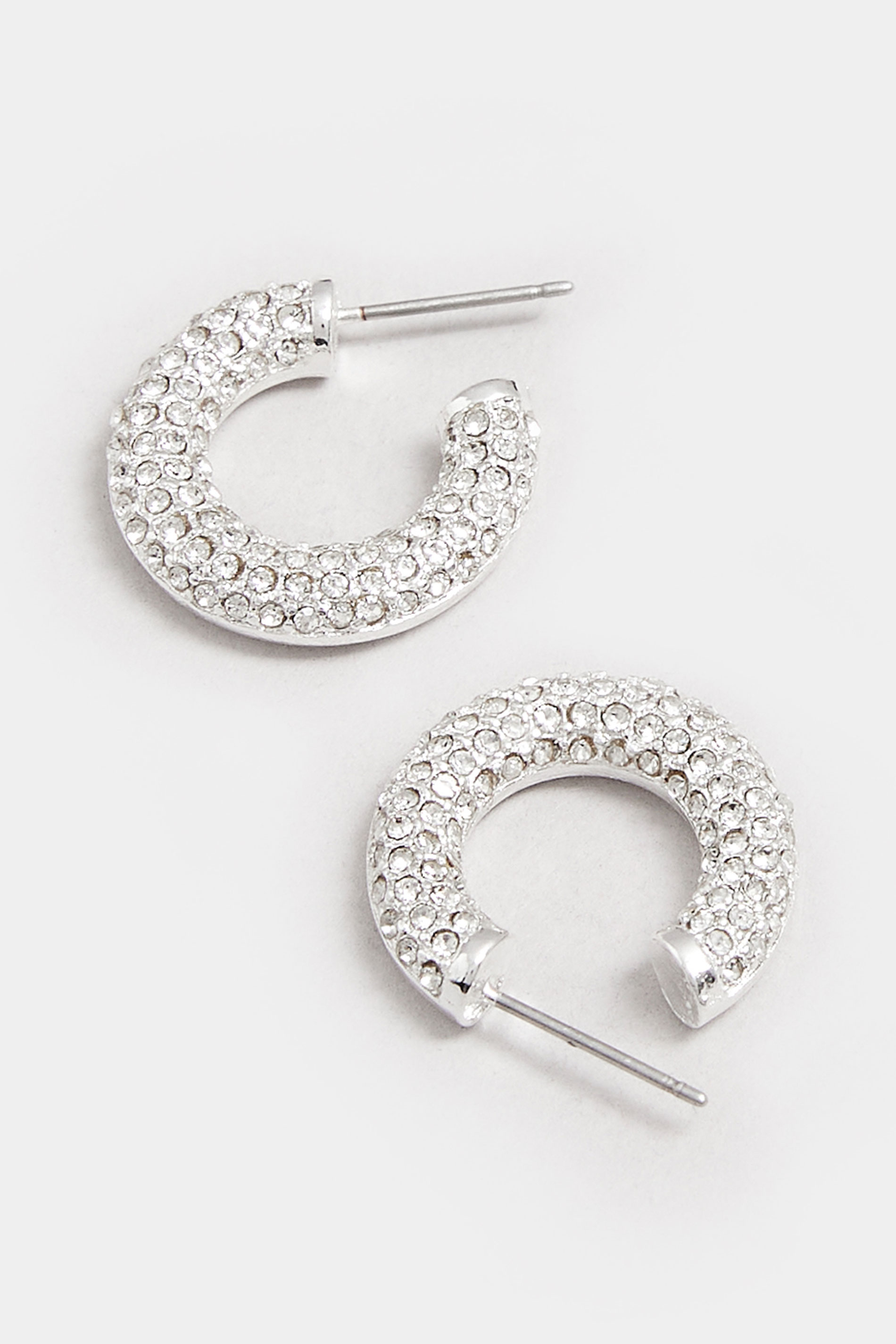 Silver Tone Chunky Diamante Hoop Earrings | Yours Clothing 3