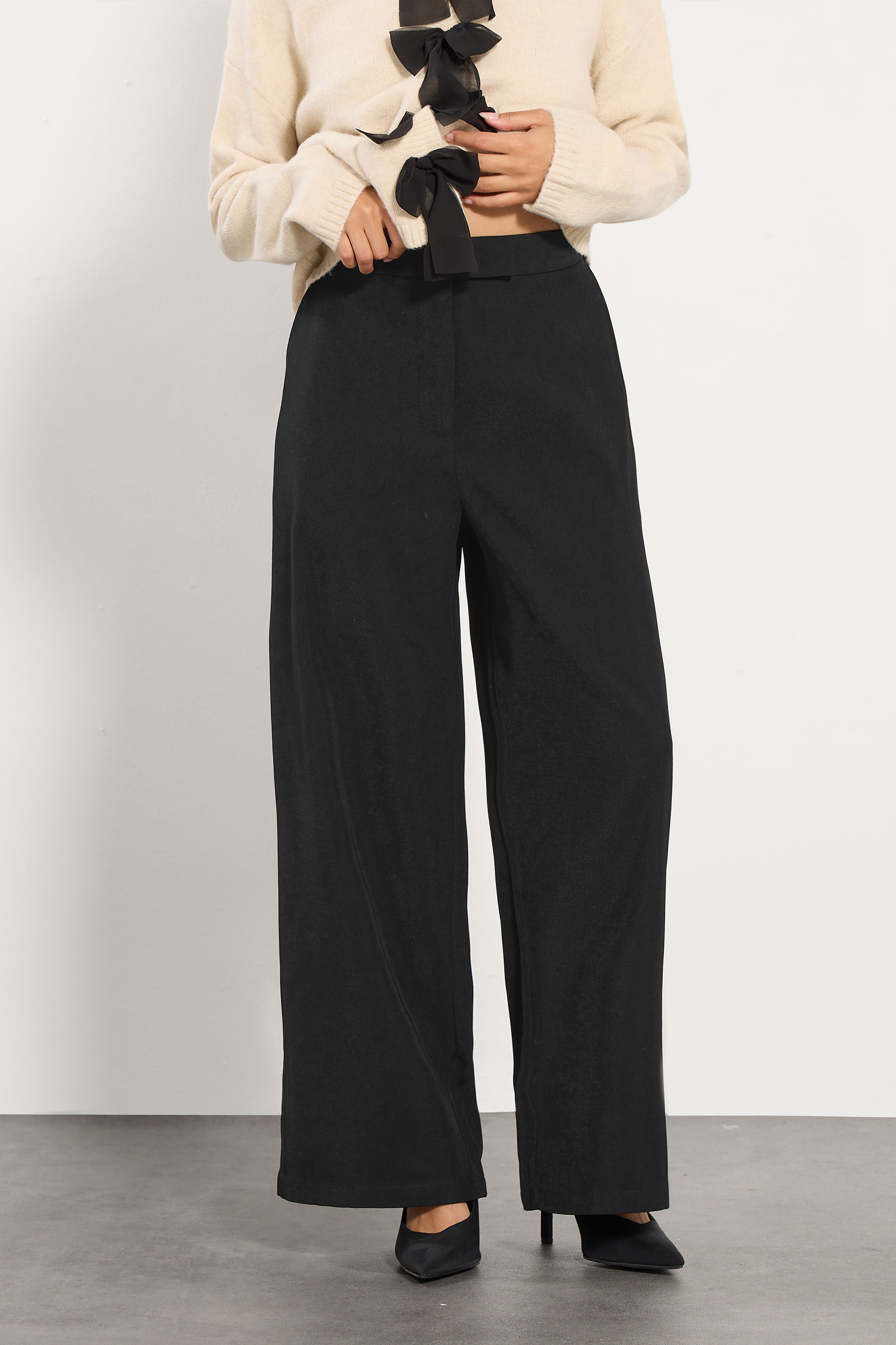 PixieGirl Petite Women's Black Tab Wide Leg Trousers | PixieGirl 2