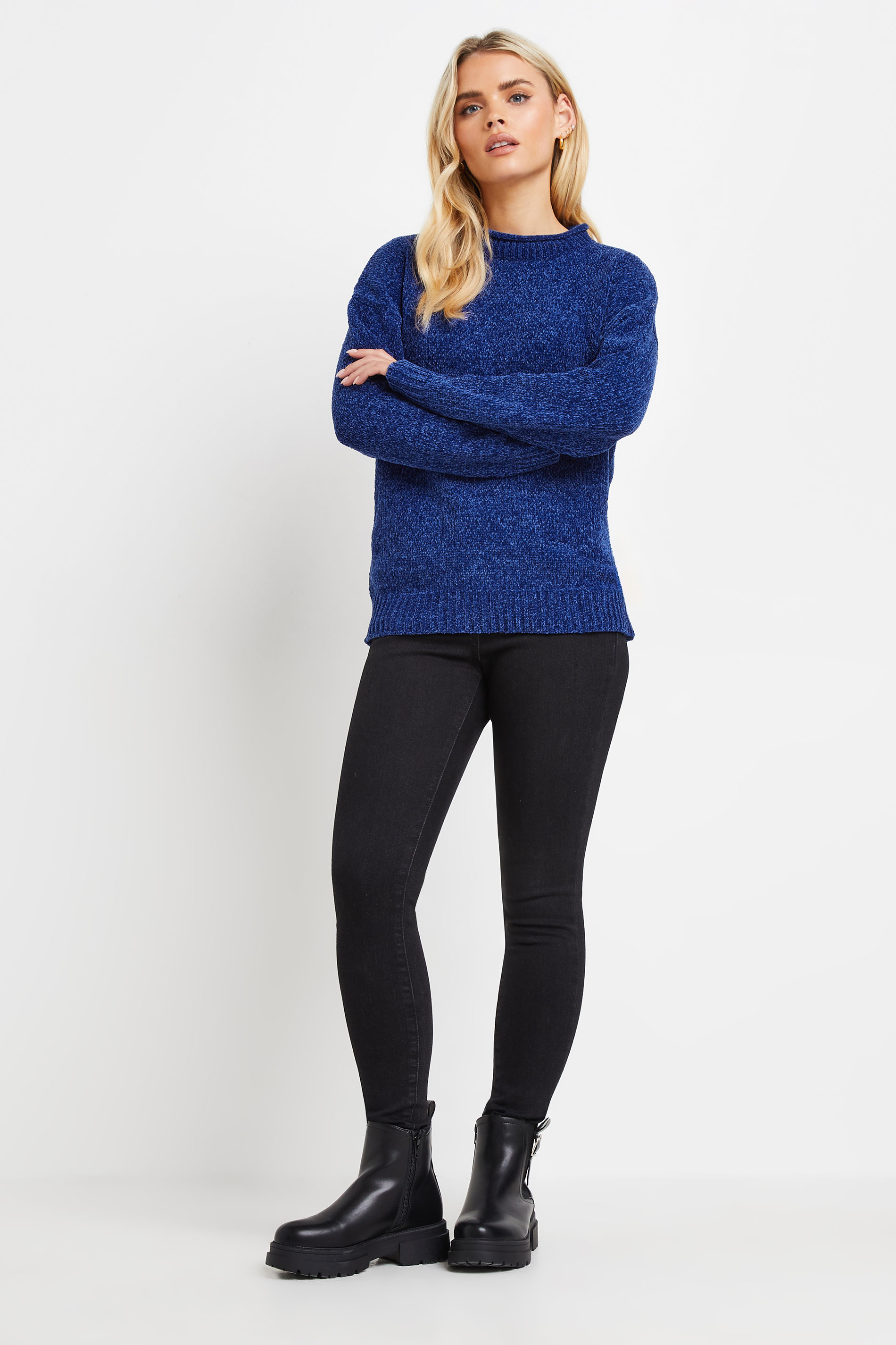 PixieGirl Petite Women's Royal Blue Chenille High Neck Jumper | PixieGirl  2