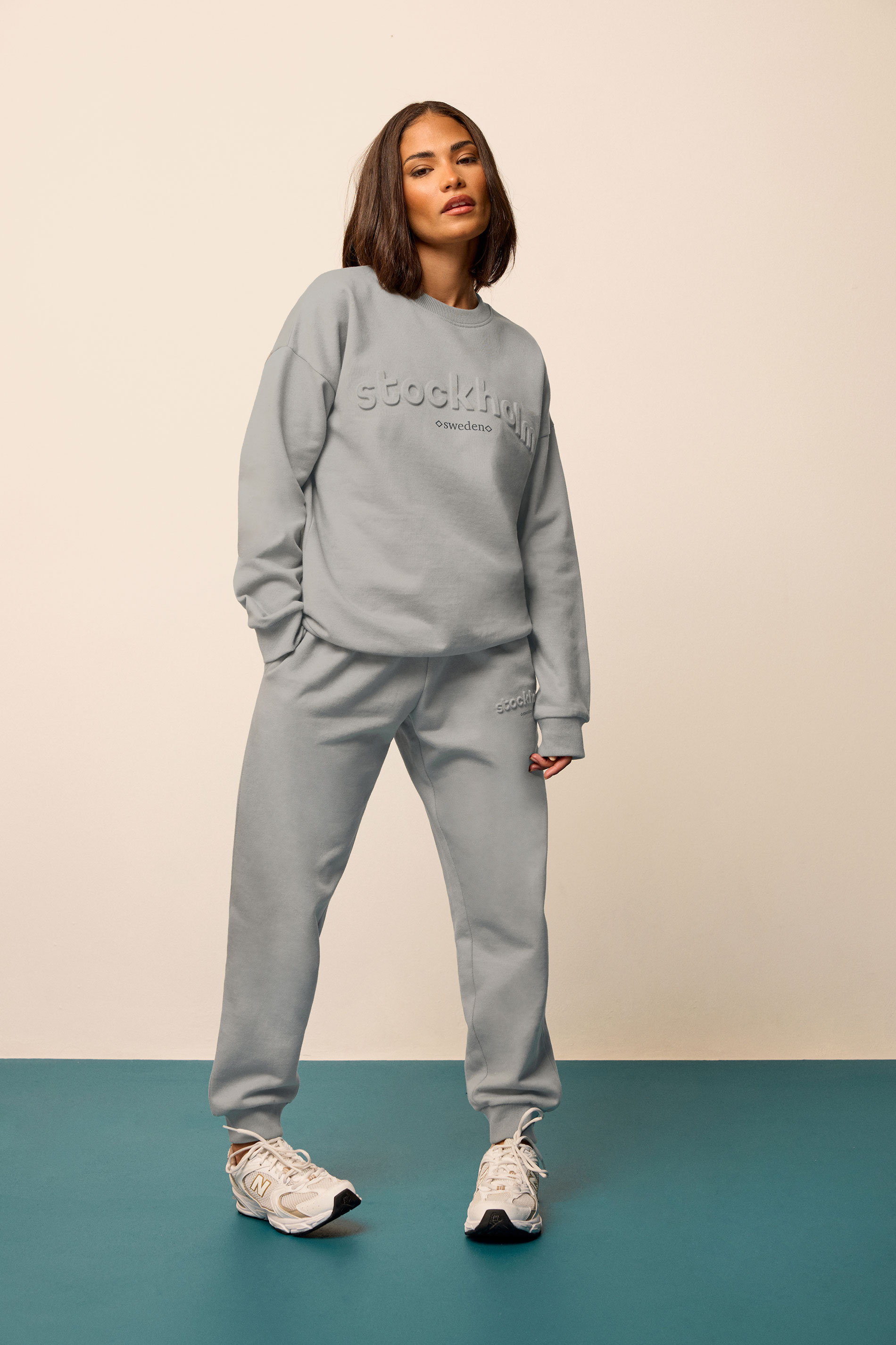 PixieGirl Petite Women's Grey 'Stockholm' Embossed Cuffed Joggers | PixieGirl 1