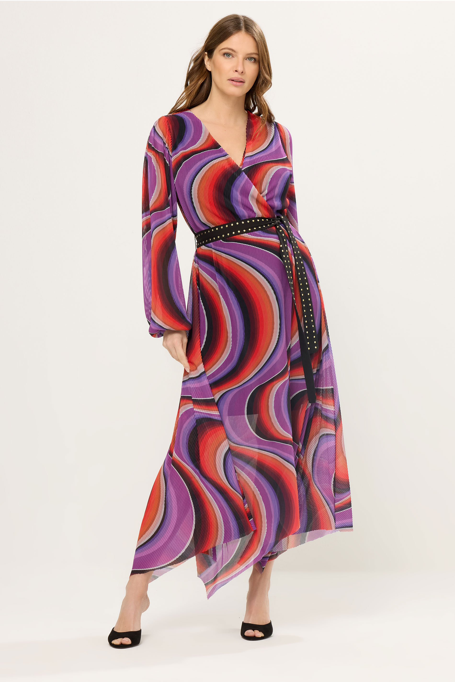 STAR Purple Abstract Mesh Pleated Maxi Dress | StarByJM 1