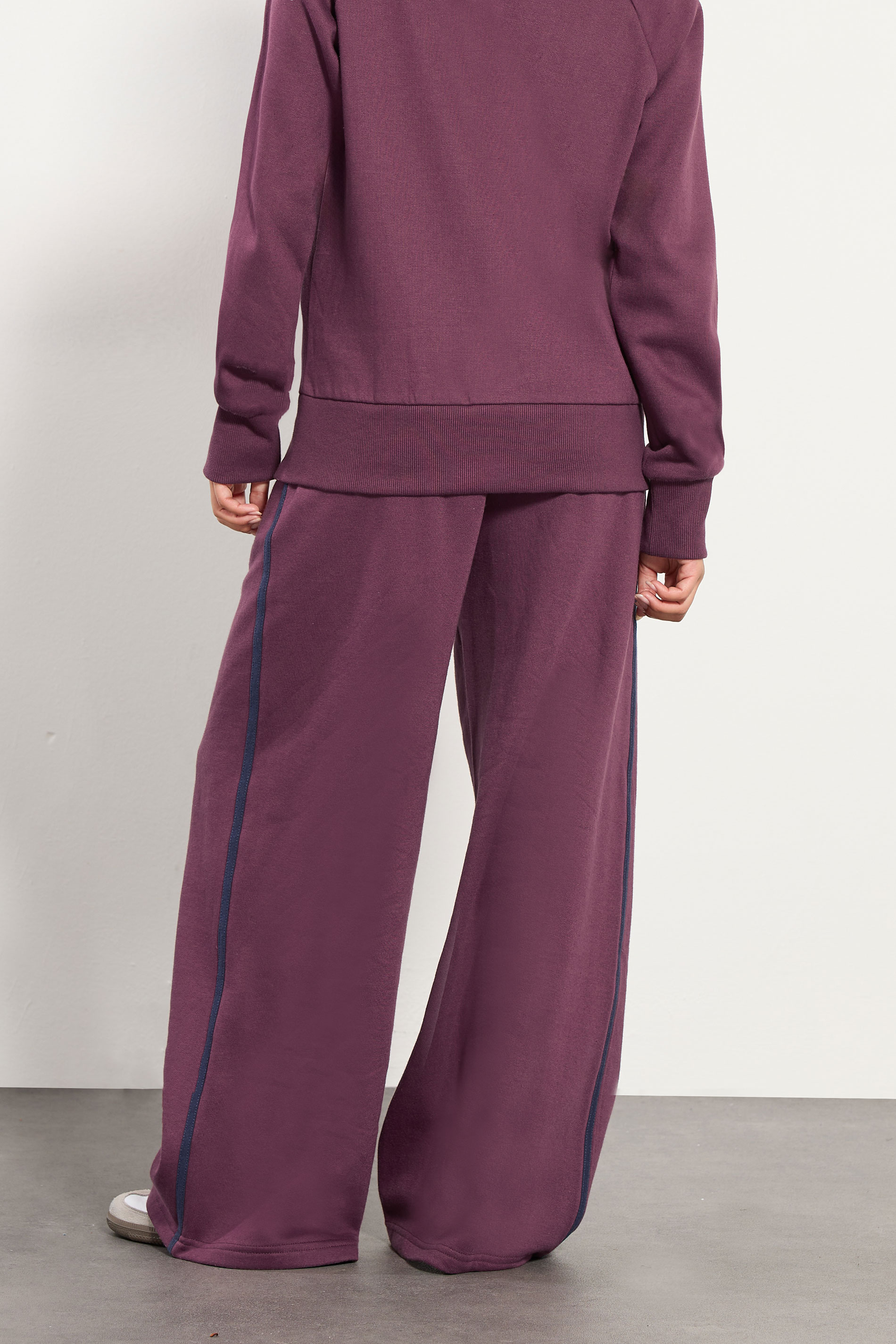 PixieGirl Petite Women's Burgundy Red Stripe Wide Leg Joggers | PixieGirl 4