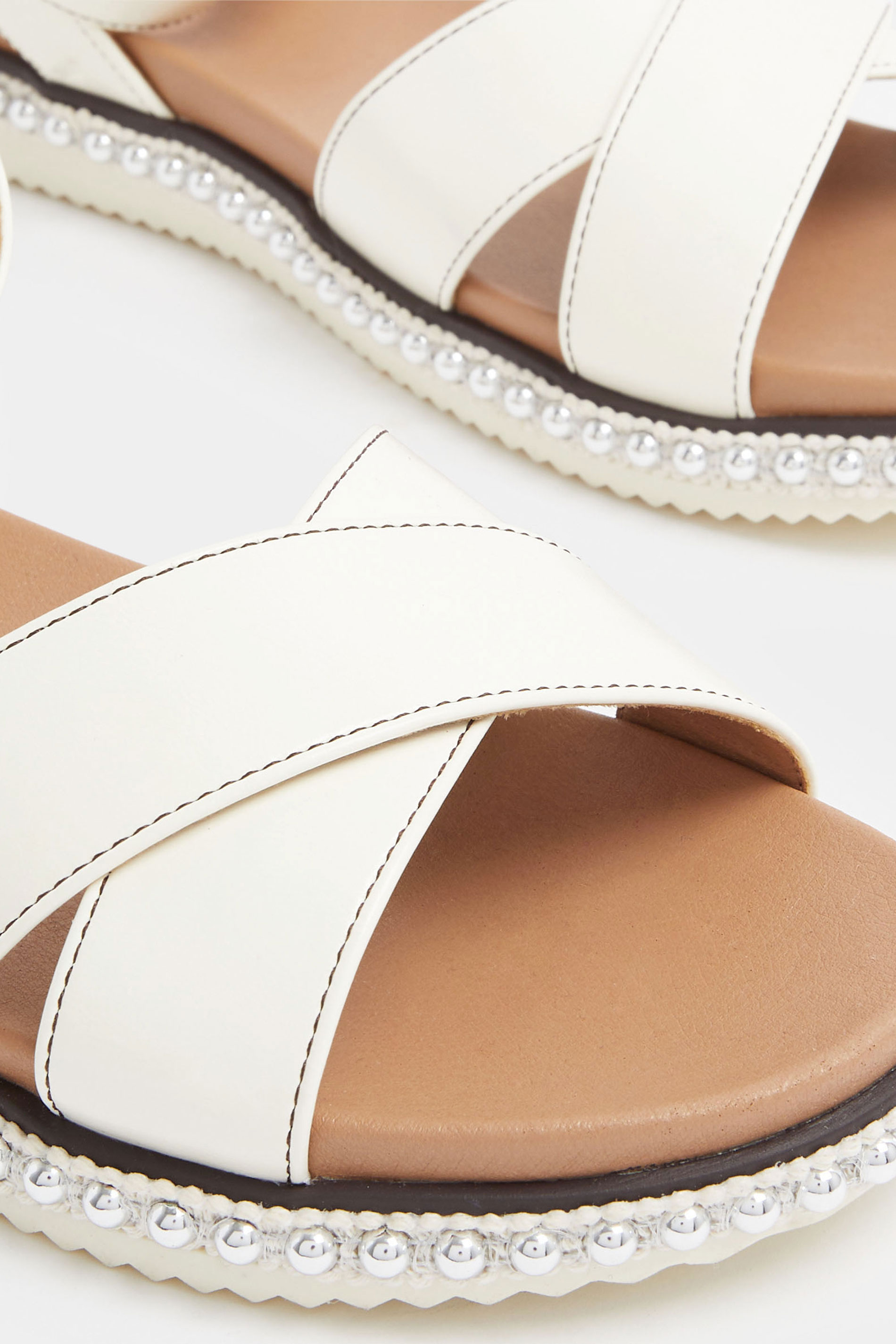 White Cross Over Strap Sandals In Wide E Fit | Yours Clothing 6