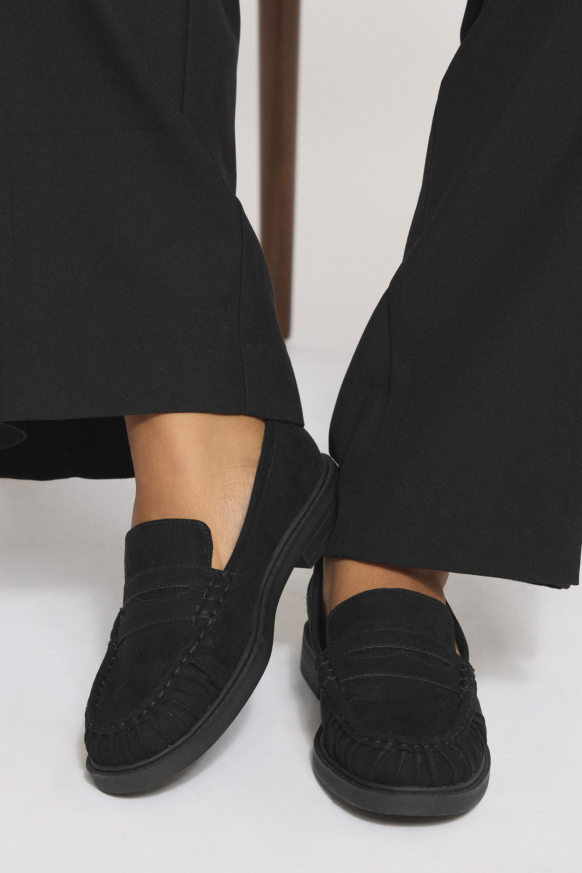 Black Faux Suede Ruched Front Loafers In Extra Wide EEE Fit | Yours Clothing 1