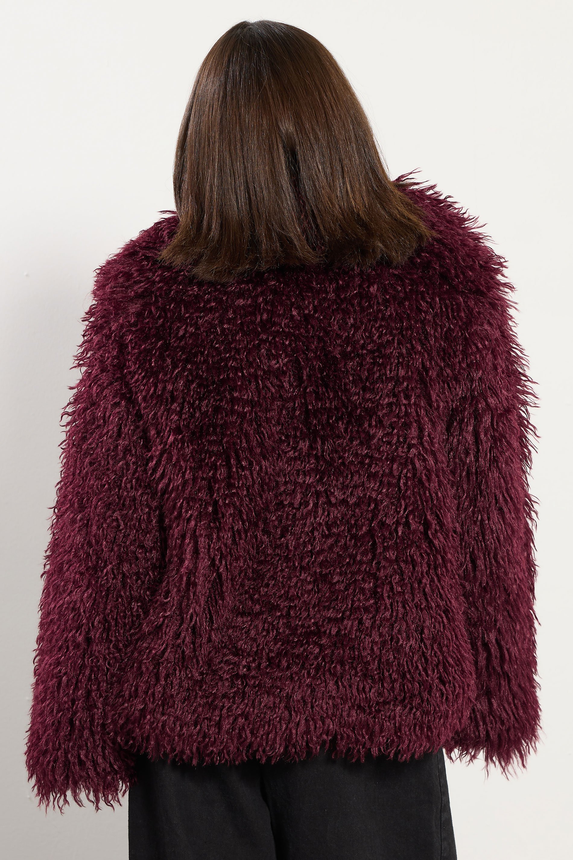 PixieGirl Petite Women's Burgundy Red Mongolian Faux Fur Jacket | PixieGirl 5