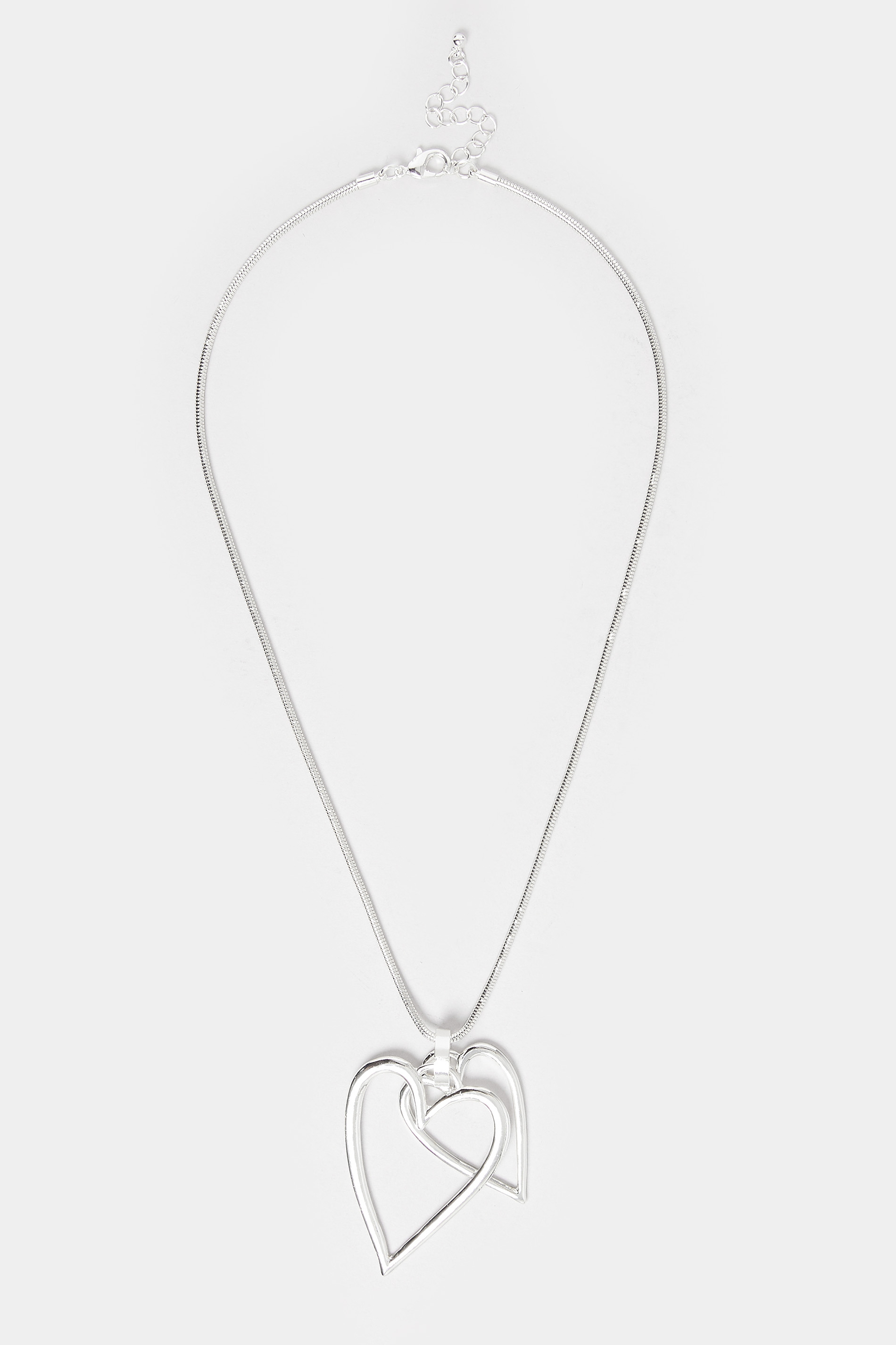 Silver Tone Double Heart Pendant Necklace | Yours Clothing 2