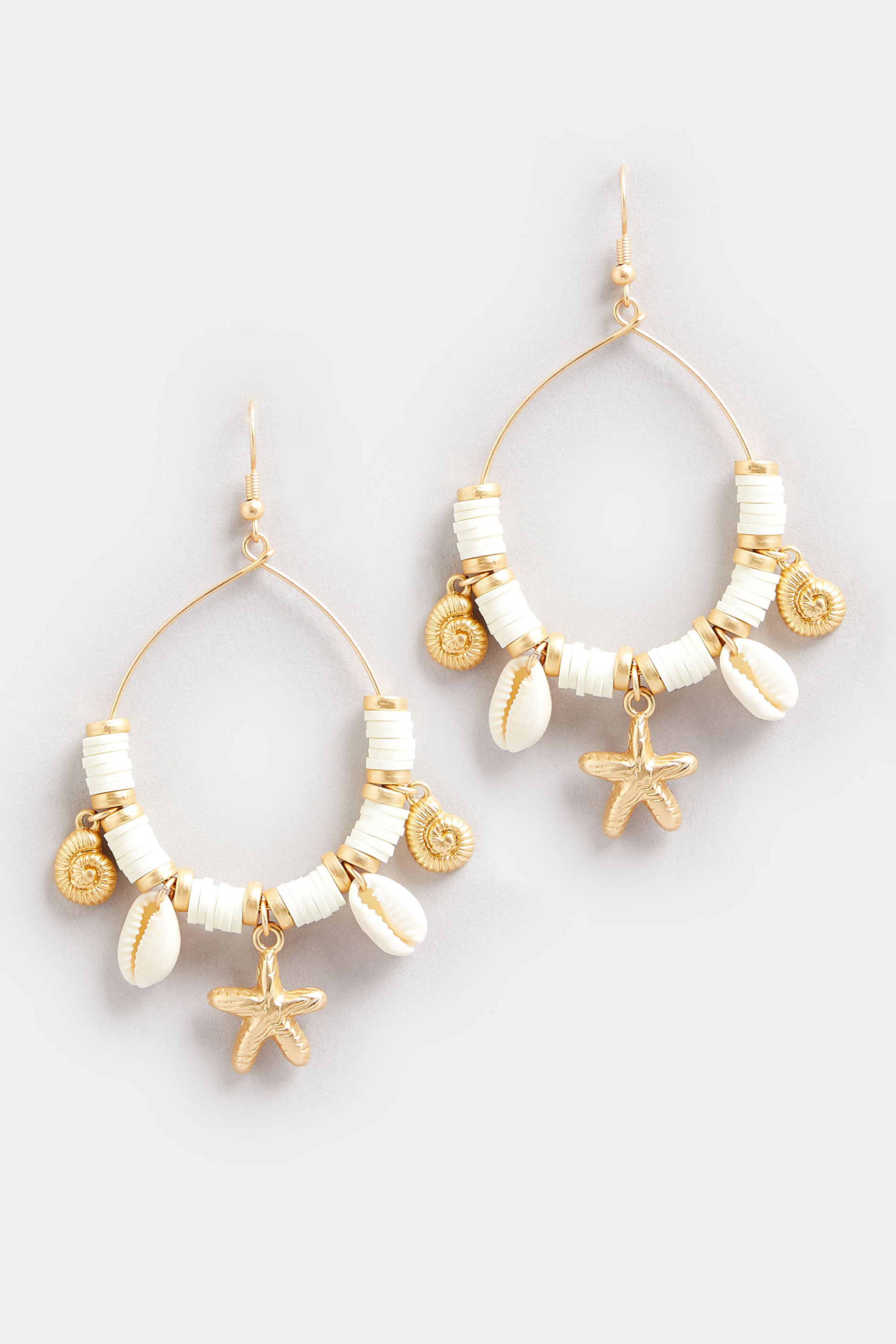 Gold Tone Beaded Shell Hoop Earrings | Yours Clothing 2