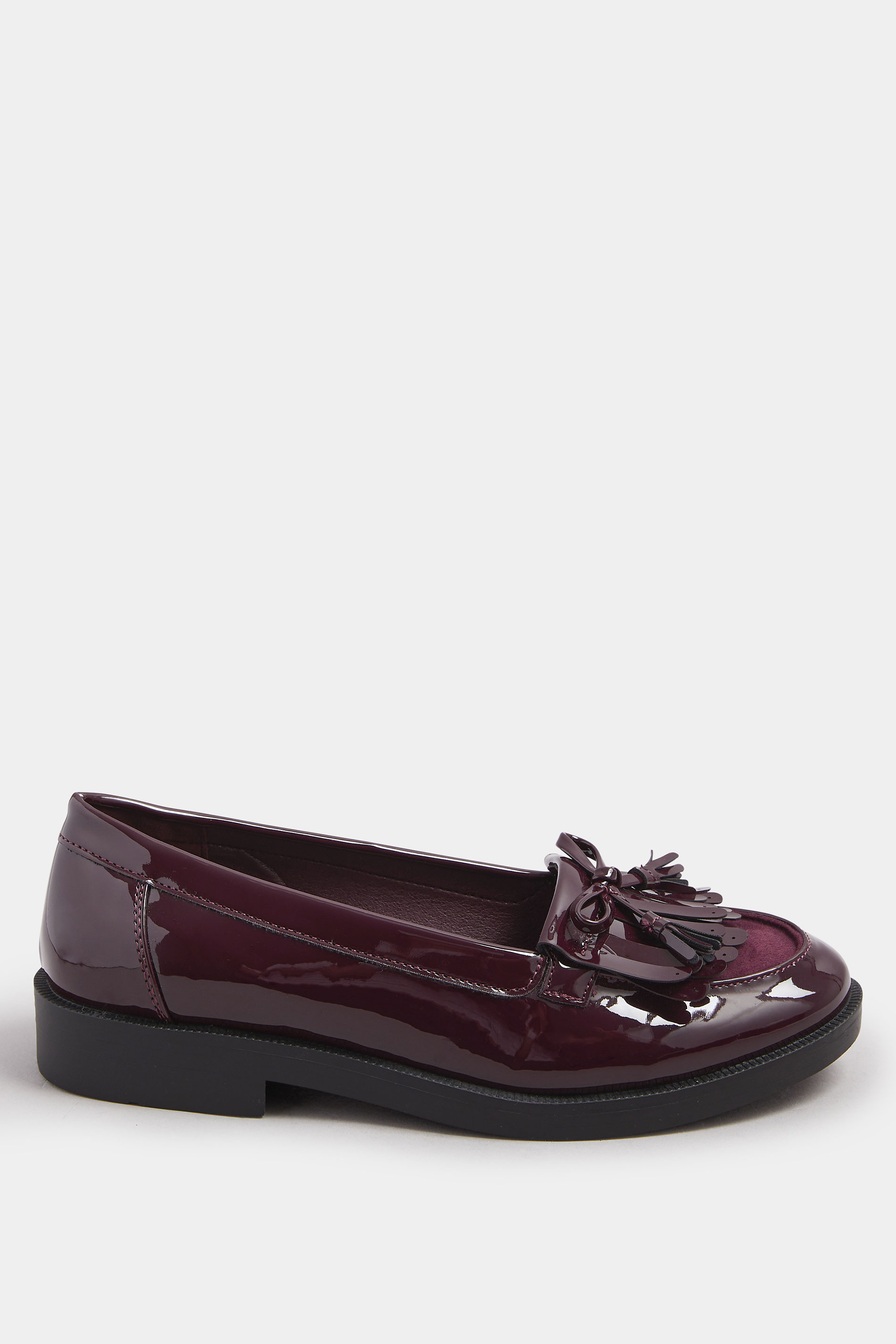 Burgundy Red Patent Fringe Loafers In Extra Wide EEE Fit | Yours Clothing 3