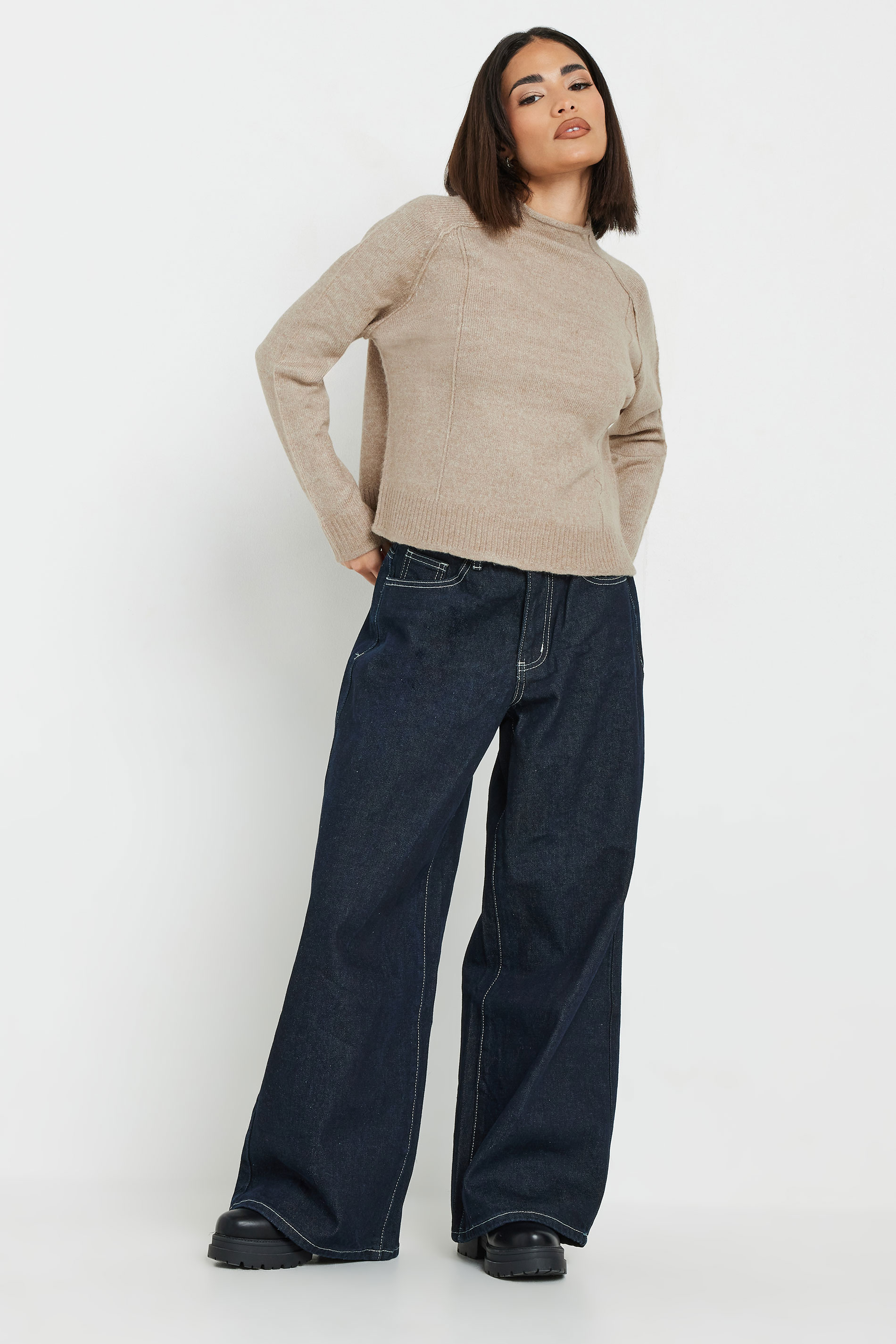 PixieGirl Petite Women's Natural Brown Seam Detail Jumper | PixieGirl 2