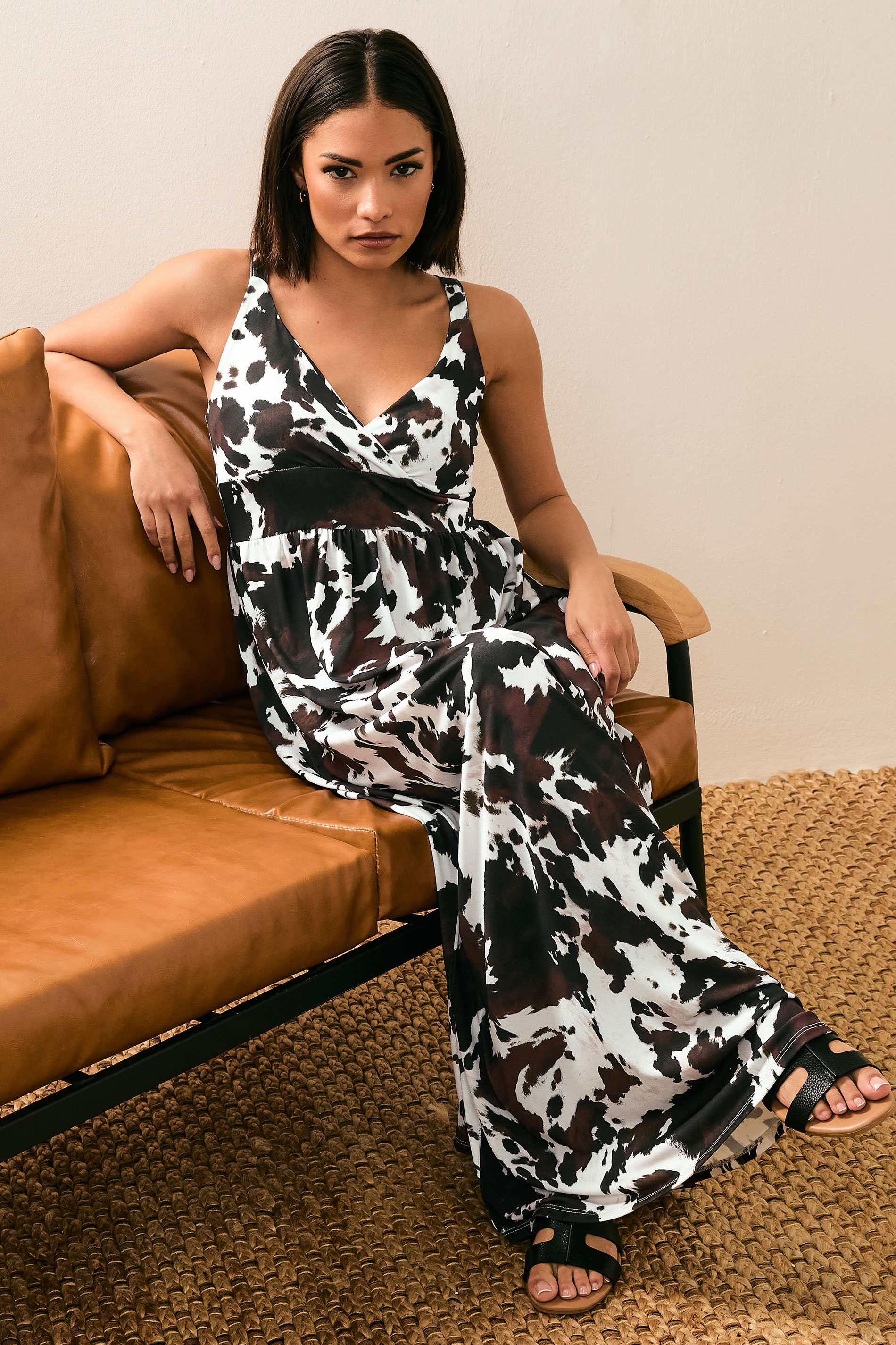 PixieGirl Petite Women's Brown Cow Print Wrap Maxi Dress | PixieGirl 2