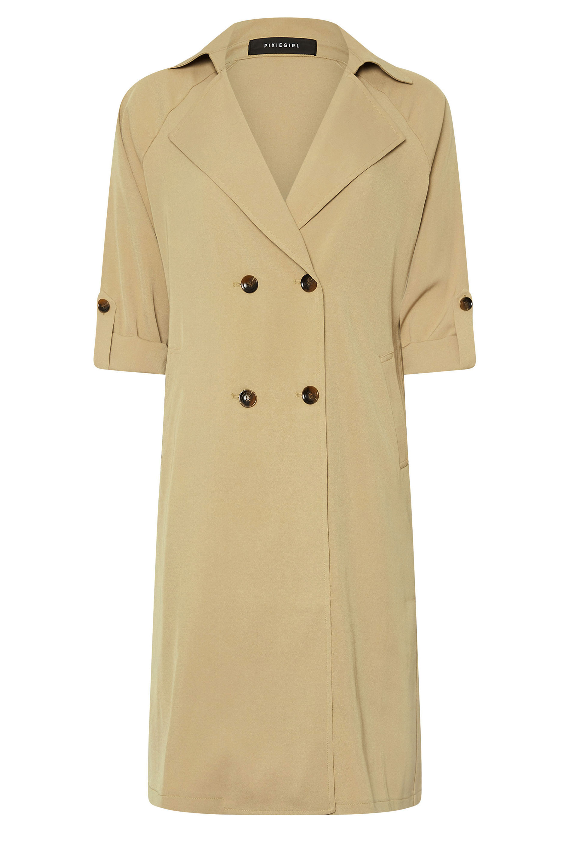 PixieGirl Petite Womens's Stone Brown Woven Lightweight Trench Coat | PixieGirl 6