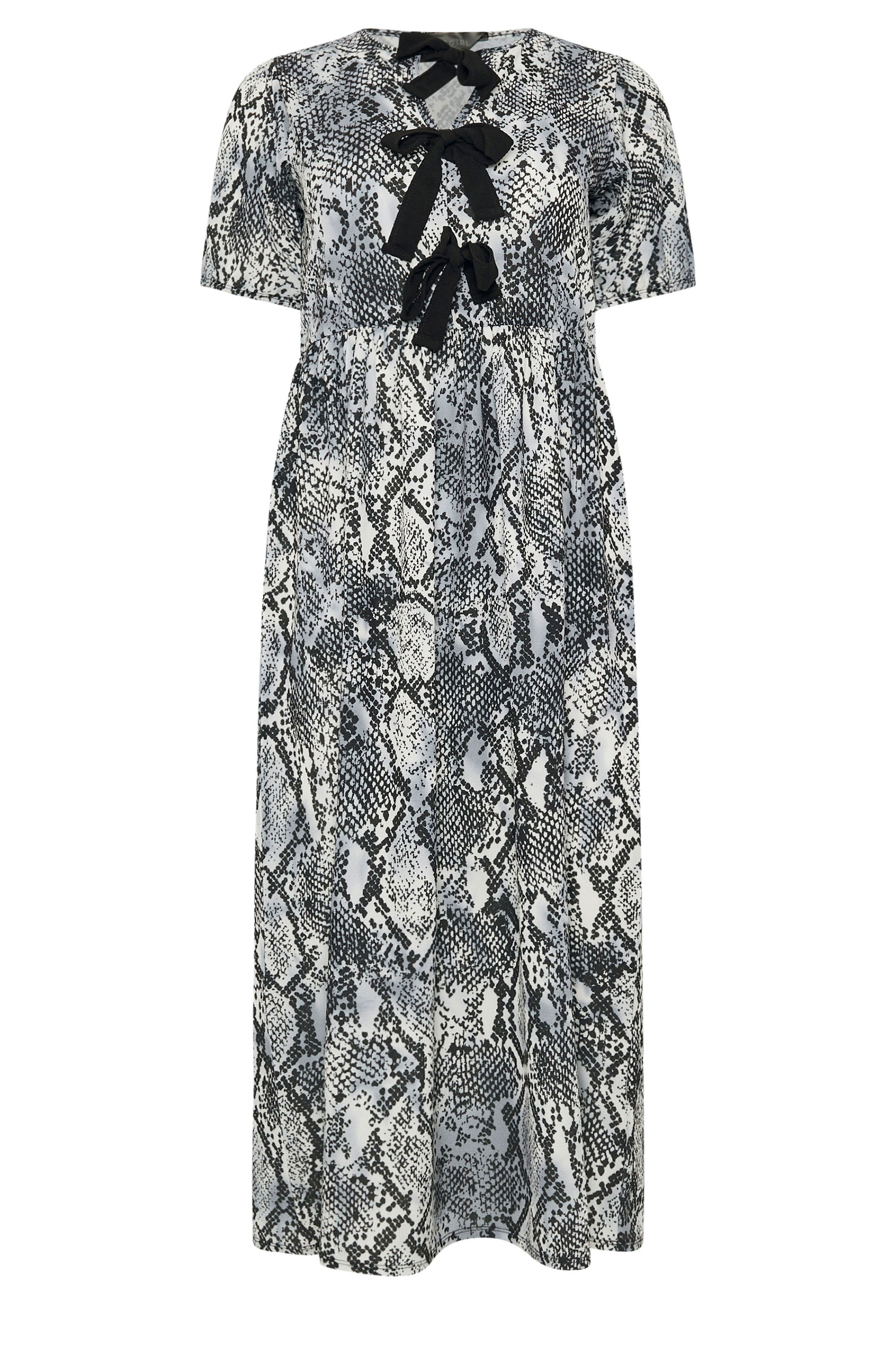 PixieGirl Petite Women's Grey Snake Print Tie Bow Dress | PixieGirl 6