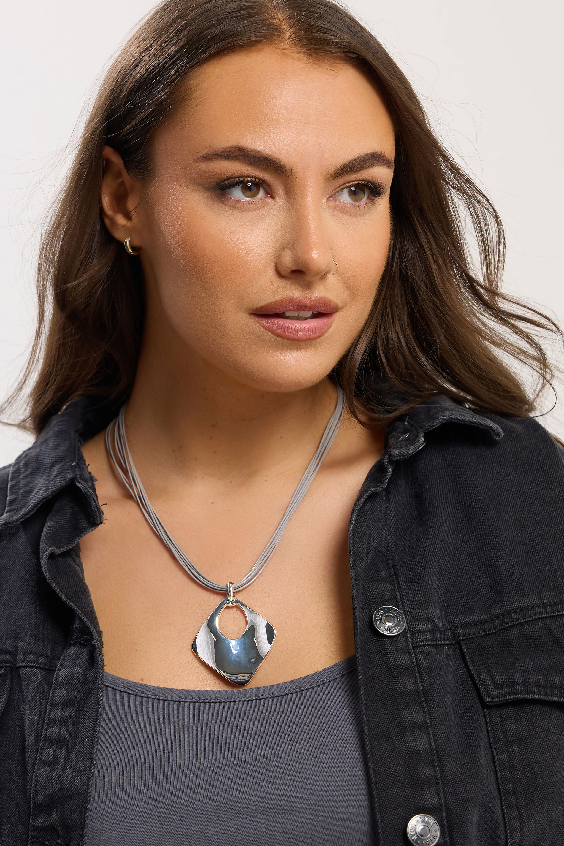 Silver Tone Cord Pendant Necklace | Yours Clothing 1