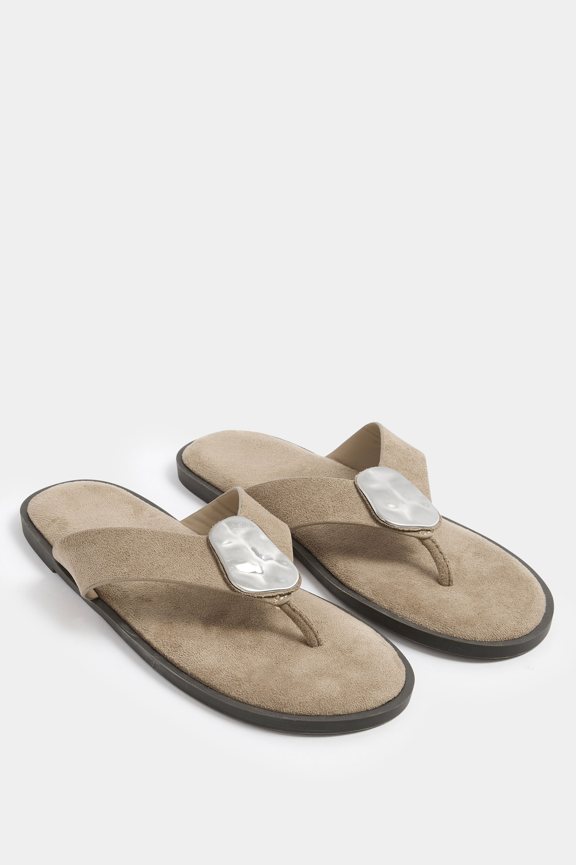 Natural Brown Hammered Disk Sandals In Extra Wide EEE Fit | Yours Clothing 3