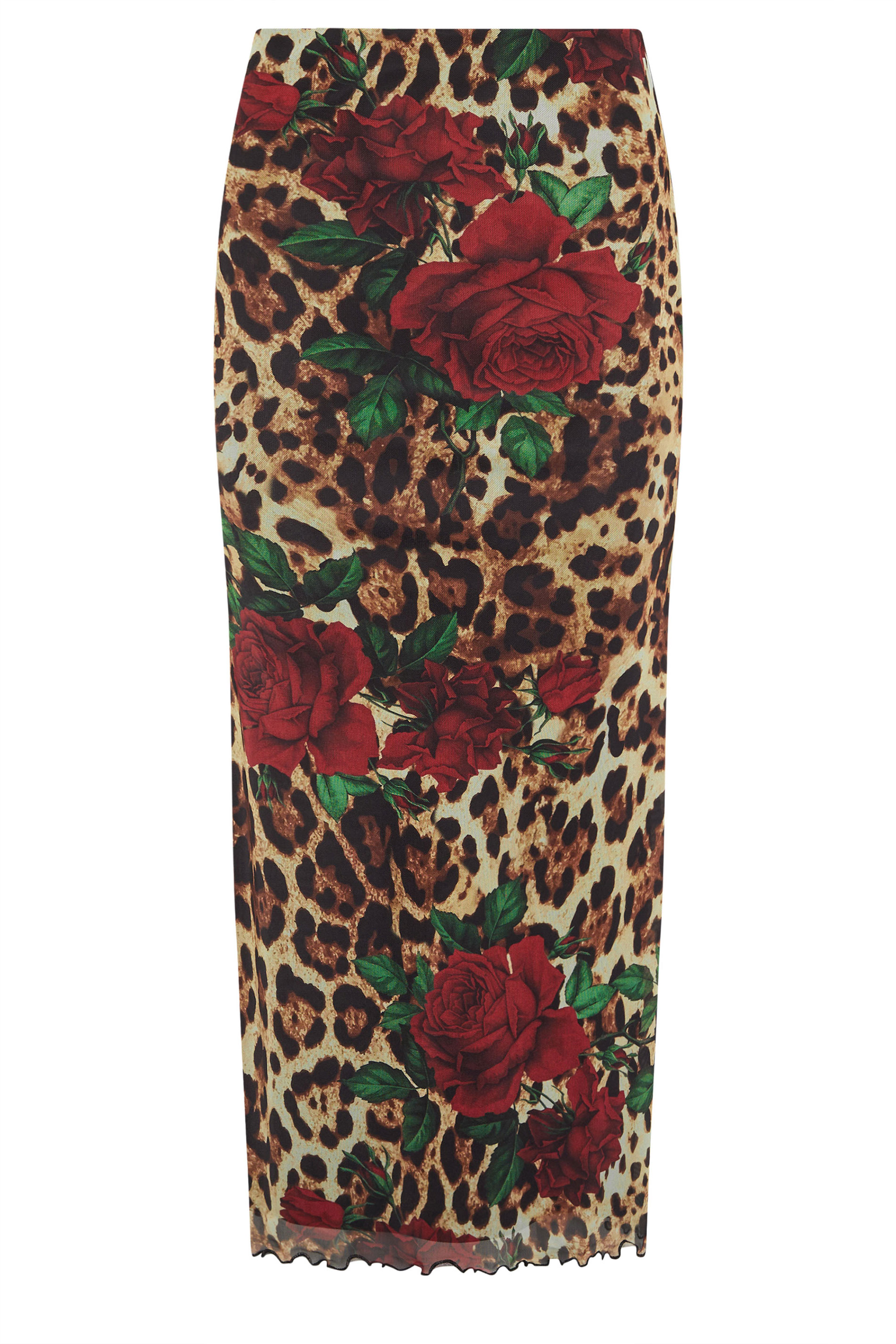 PixieGirl Petite Women's Beige Brown Leopard Print Rose Mesh Skirt | PixieGirl 5