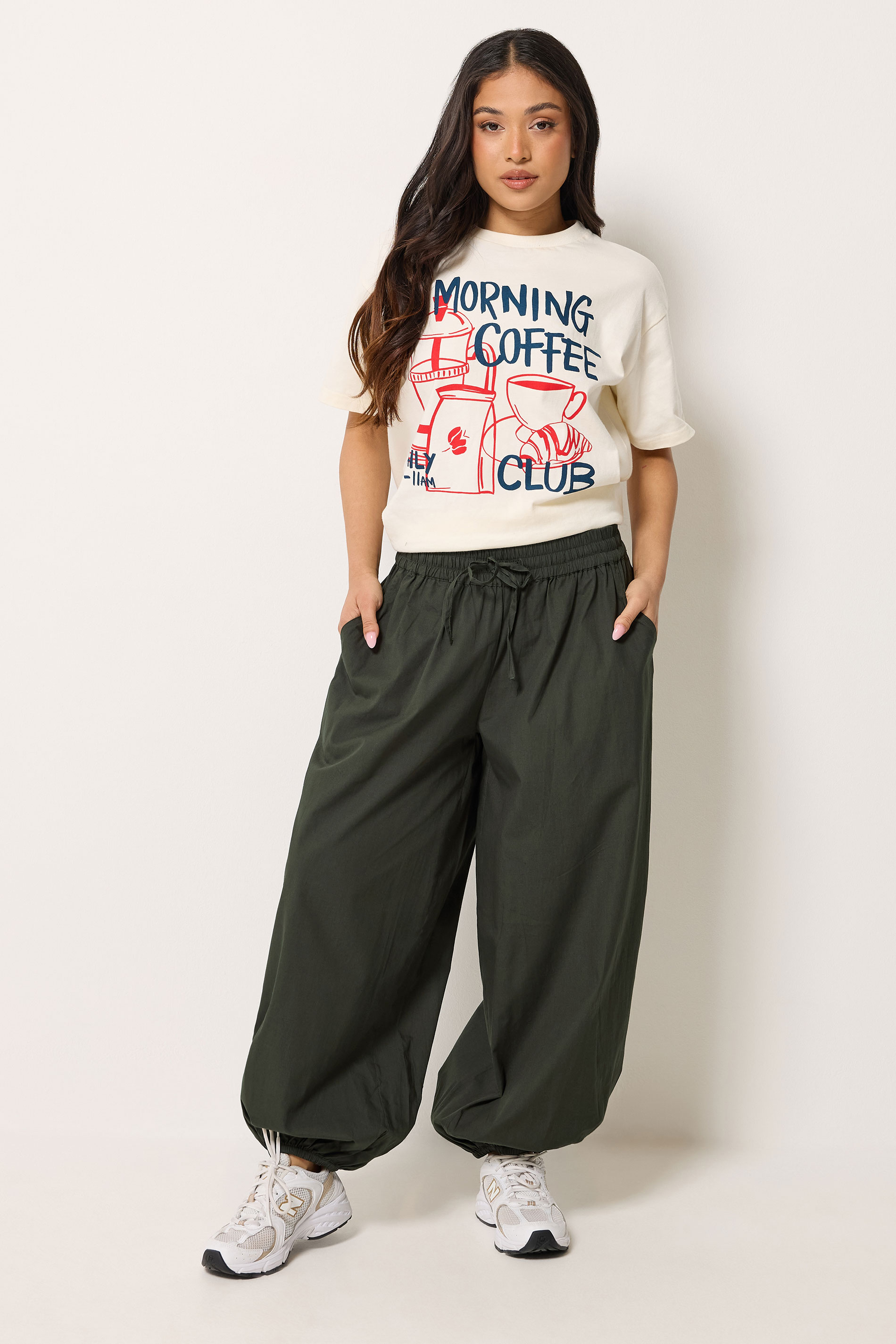 PixieGirl Petite Women's Olive Green Cotton Cuffed Balloon Trousers | PixieGirl 2