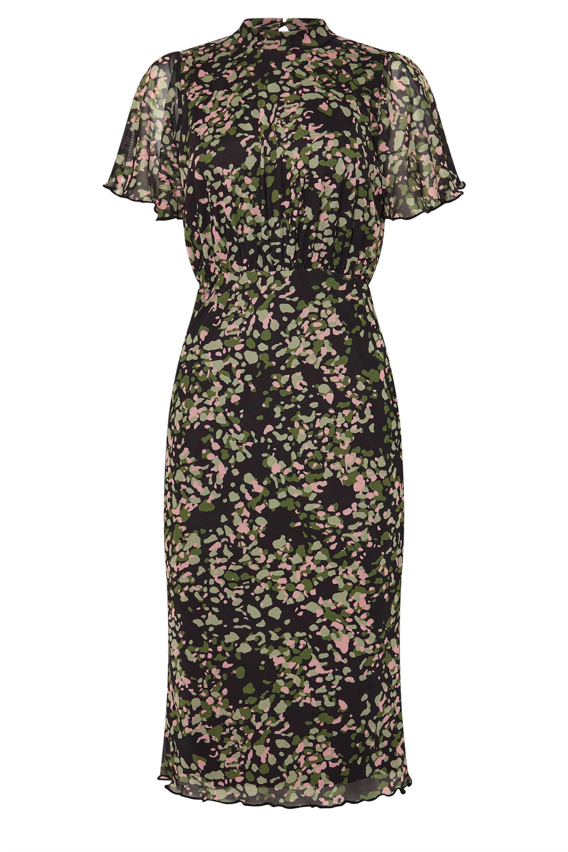 PixieGirl Petite Women's Black Abstract Animal Print Flutter Sleeve Dress | PixieGirl 5