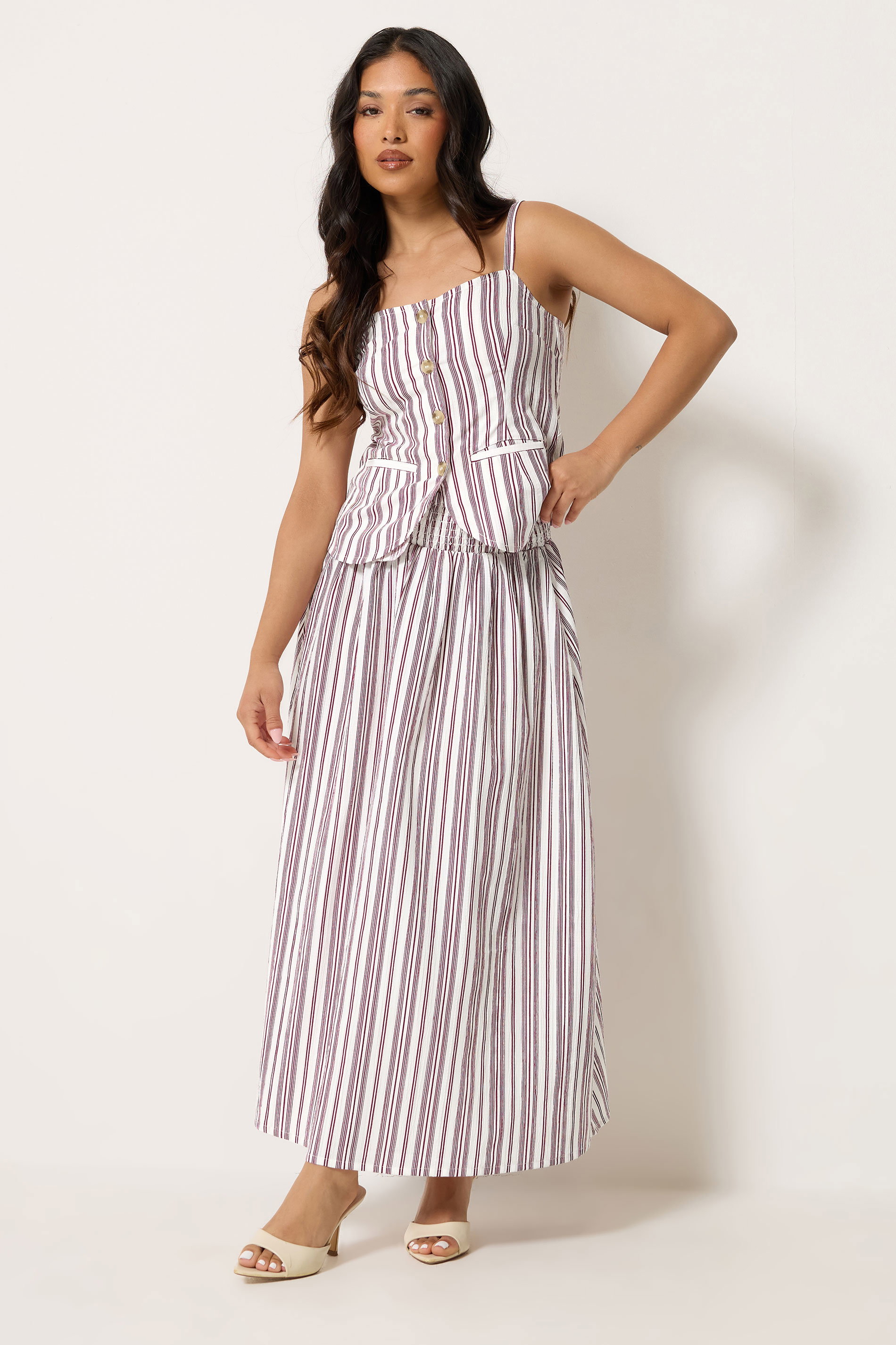 PixieGirl Petite Women's Burgundy Red Stripe Maxi Skirt | PixieGirl  3