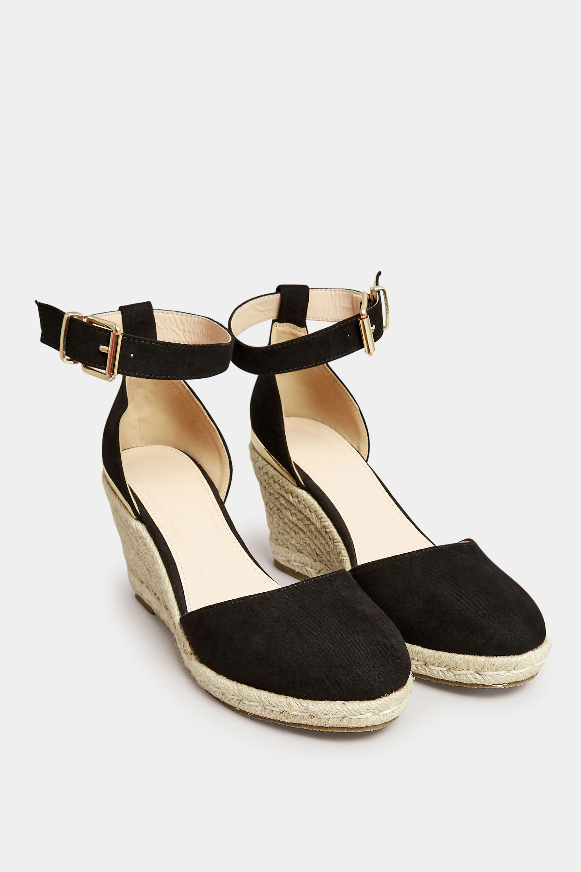 PixieGirl Black Espadrille Wedge Sandals In Standard Fit | PixieGirl 2