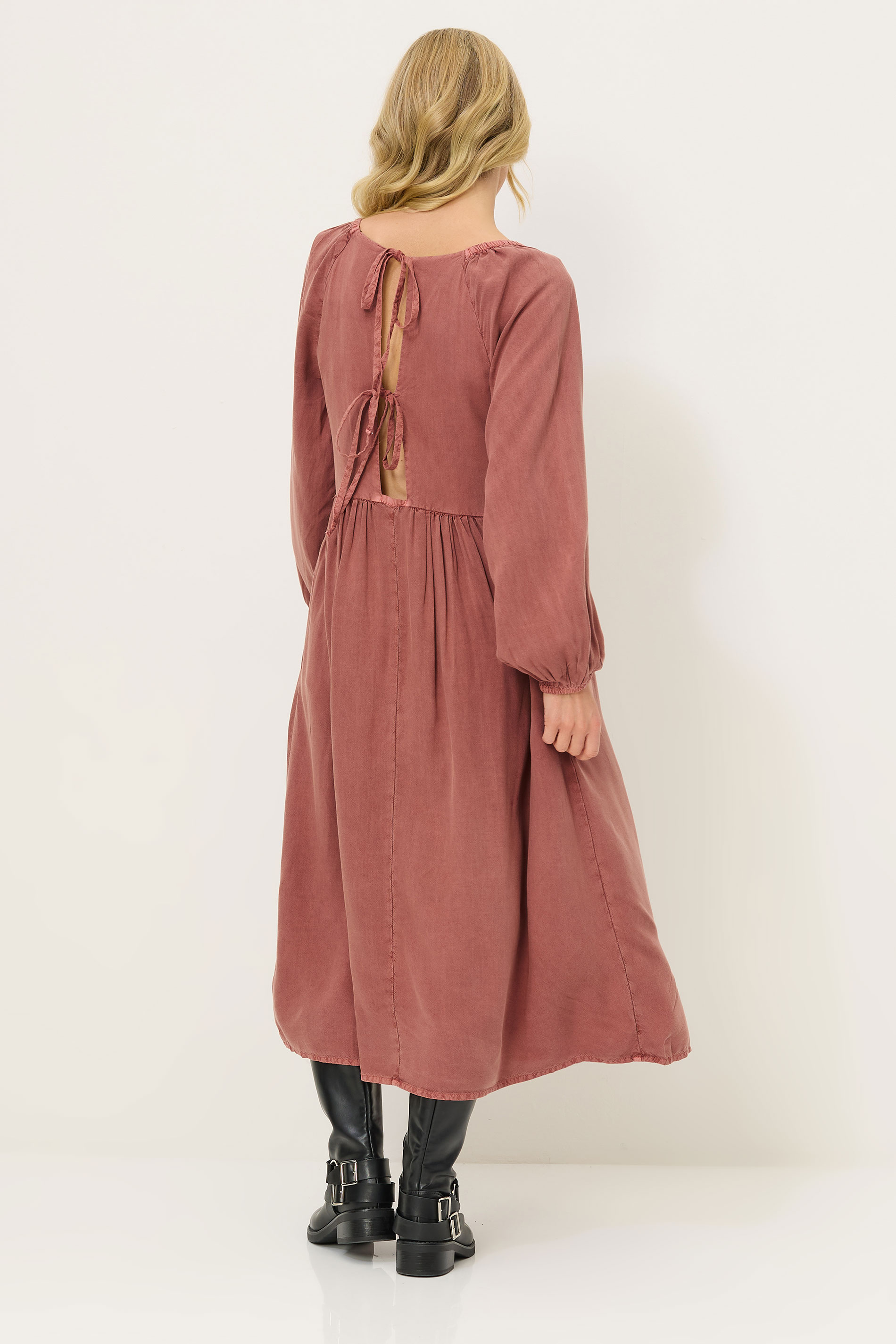 PixieGirl Petite Women's Pink Woven Tie Back Smock Dress | PixieGirl 3