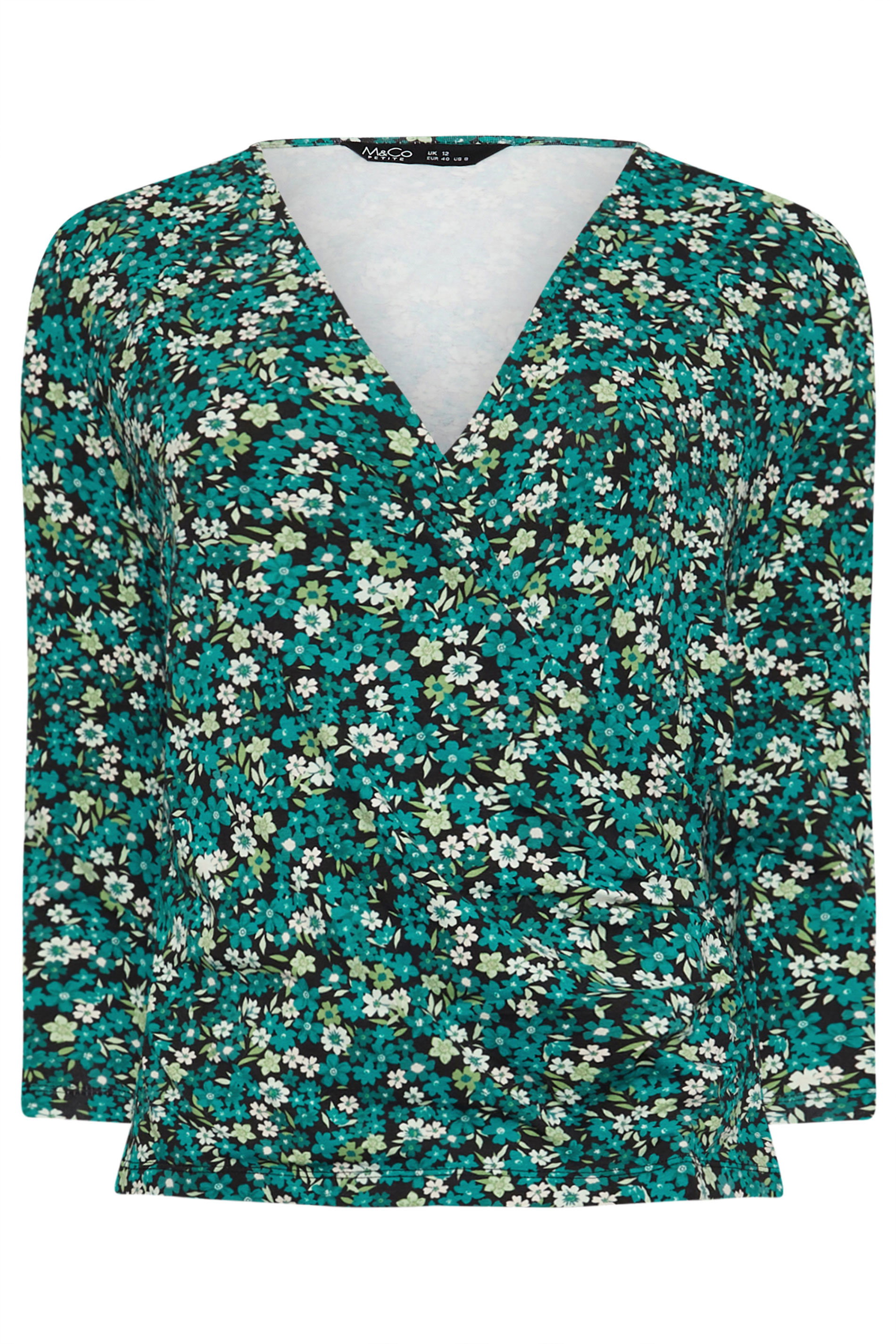 M&Co Petite Green Ditsy Floral Wrap Top | M&Co 5