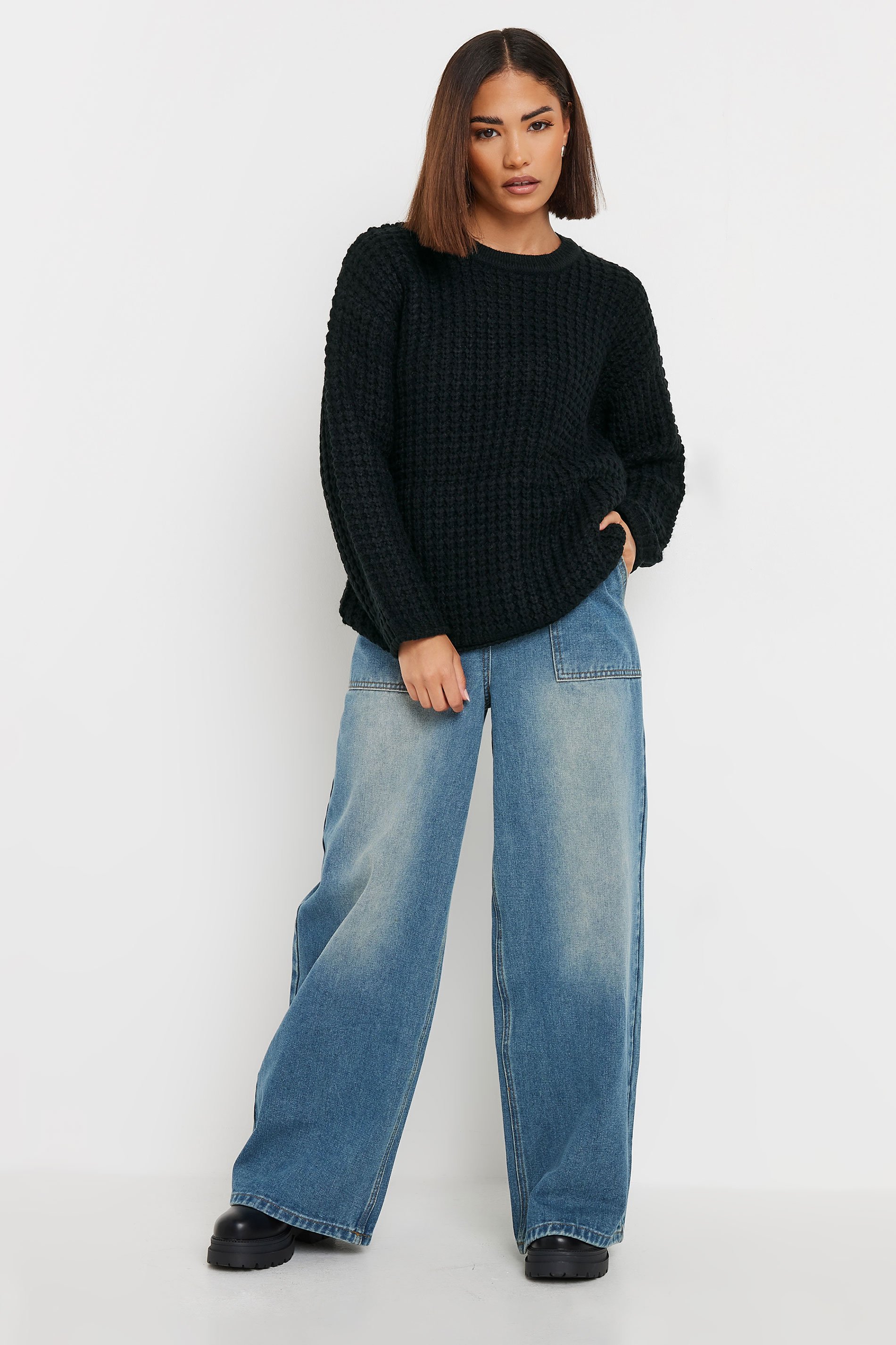 PixieGirl Petite Women's Black Waffle Knit Jumper | PixieGirl 2