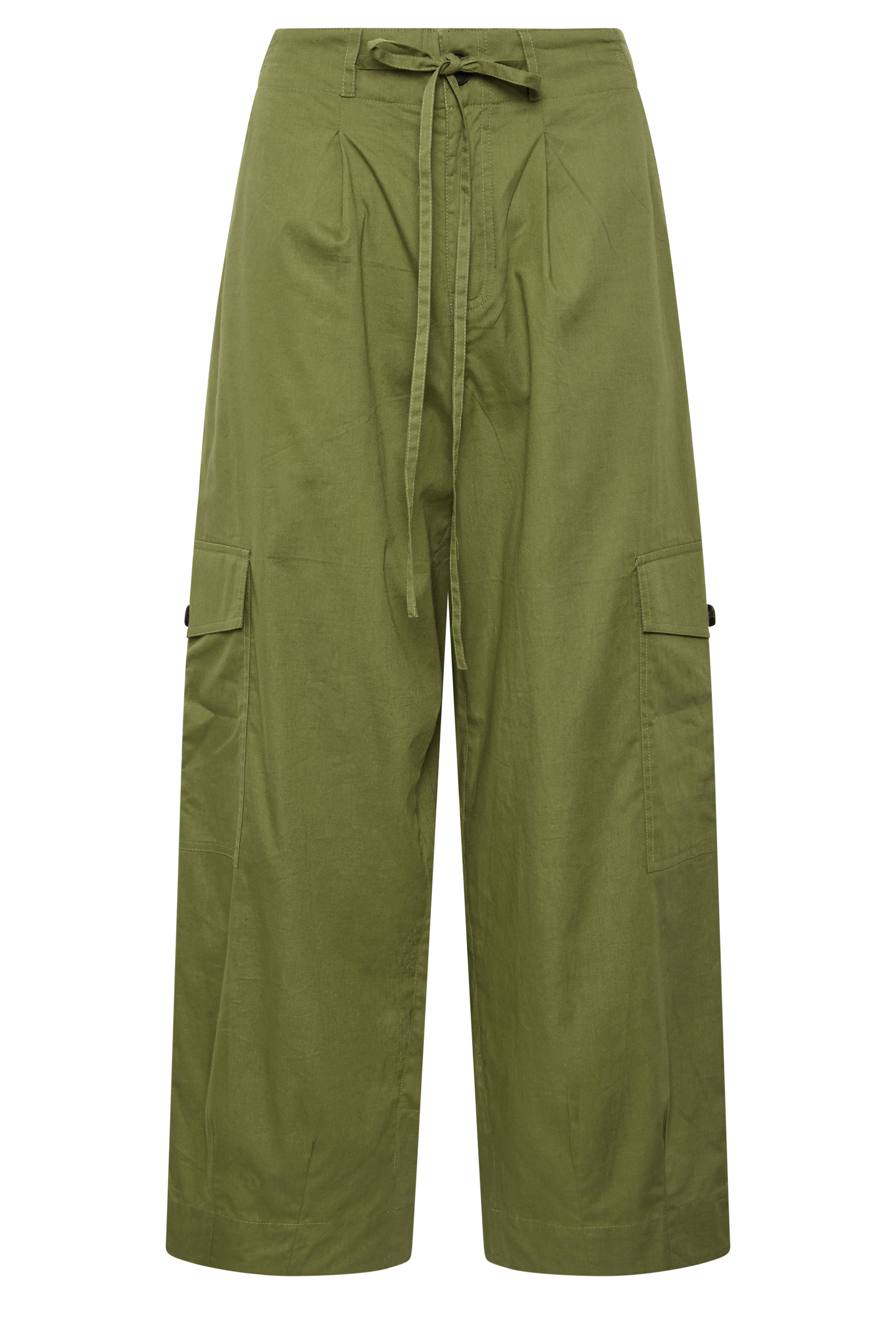 PixieGirl Petite Women's Khaki Green Poplin Cotton Cargo Barrel Leg Trousers | PixieGirl 5