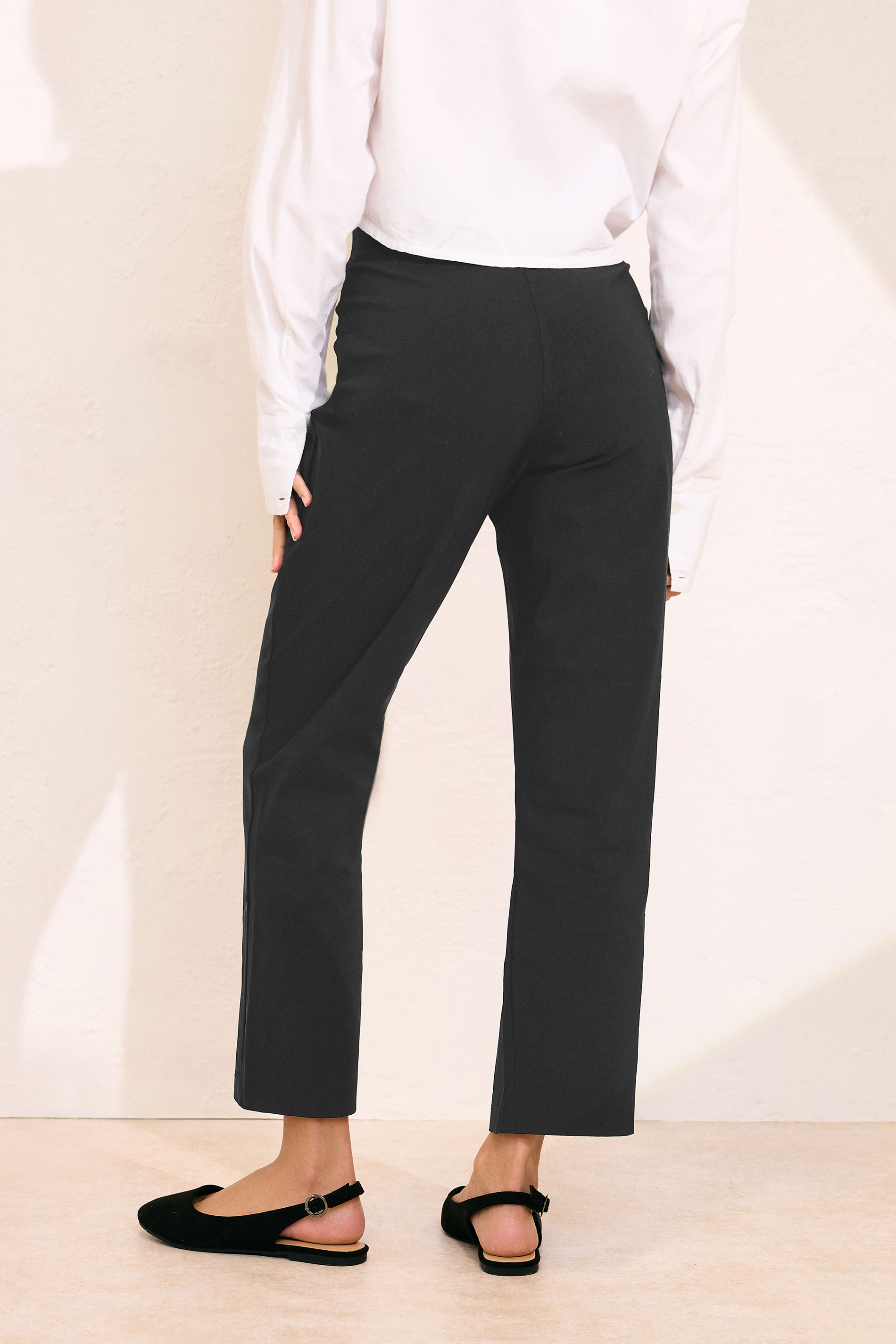 Petite Black Bi Stretch Straight Leg Trousers | PixieGirl  3