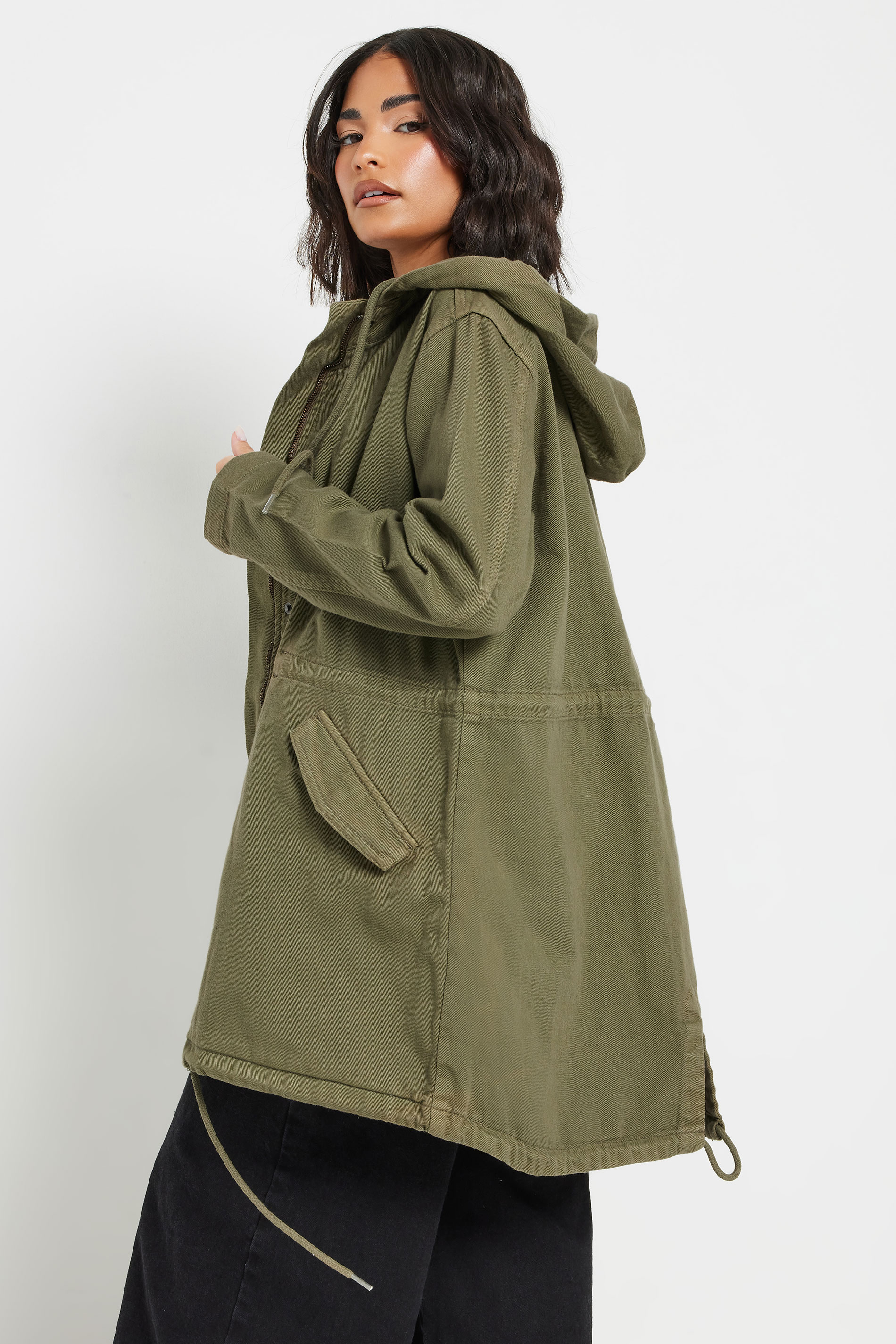 PixieGirl Petite Women's Khaki Green Twill Parka Coat | PixieGirl 5