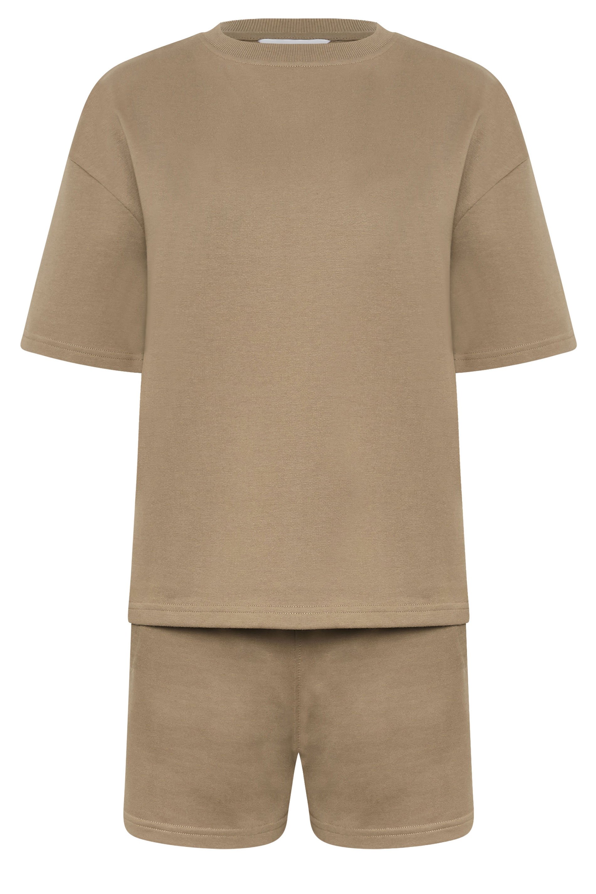 PixieGirl Petite Women's Brown Sweat Jersey T-Shirt & Shorts Set | PixieGirl 5