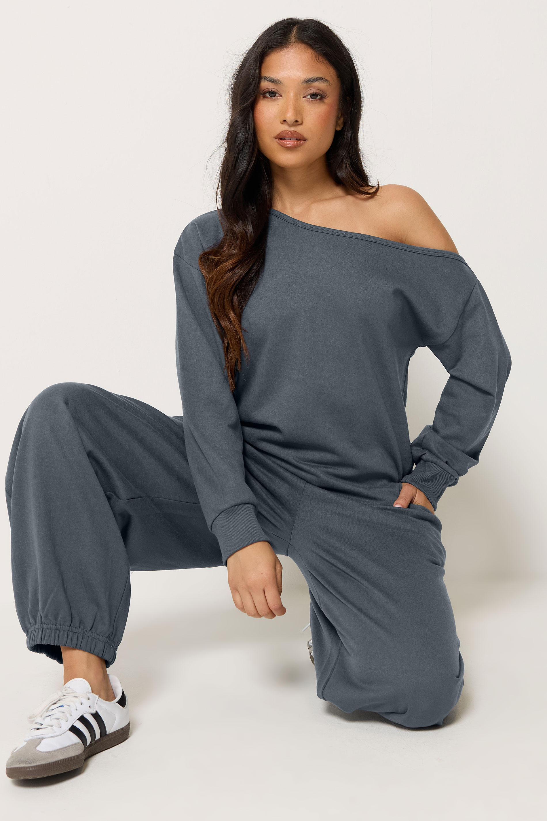 Pixiegirl Women's Blue Petite Dark Off Shoulder Sweatshirt Size 10