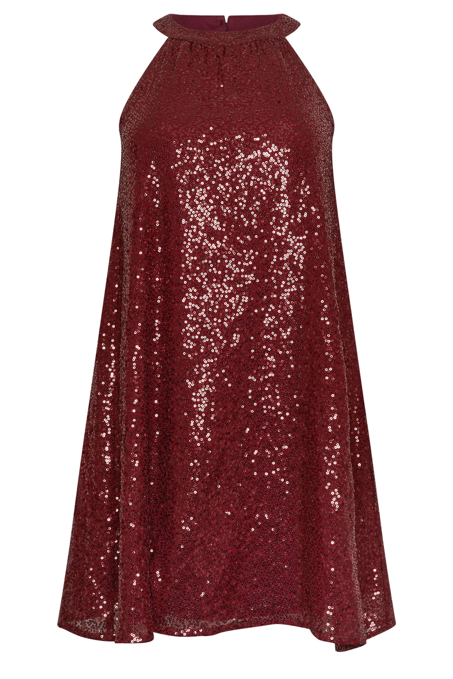 PixieGirl Petite Women's Burgundy Red Sequin Embellished Halter Neck Dress | PixieGirl 8