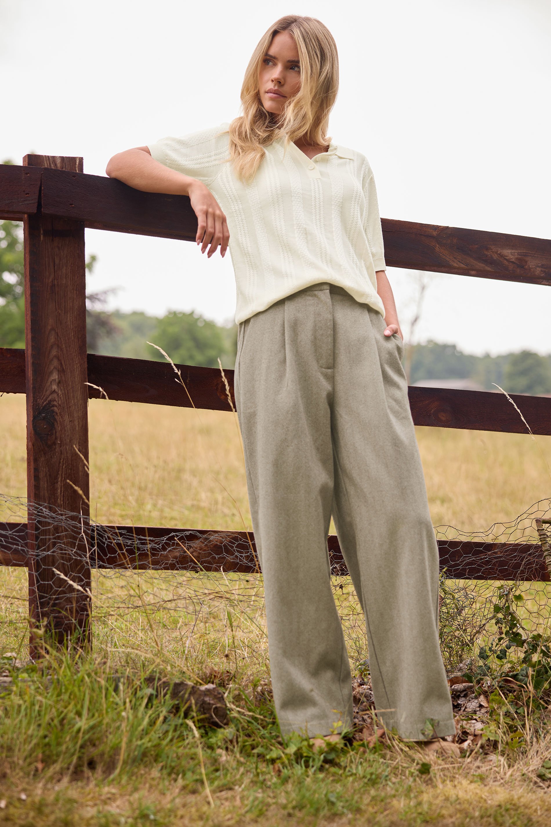 PixieGirl Petite Women's Camel Brown Herringbone Wide Leg Trousers | PixieGirl 1