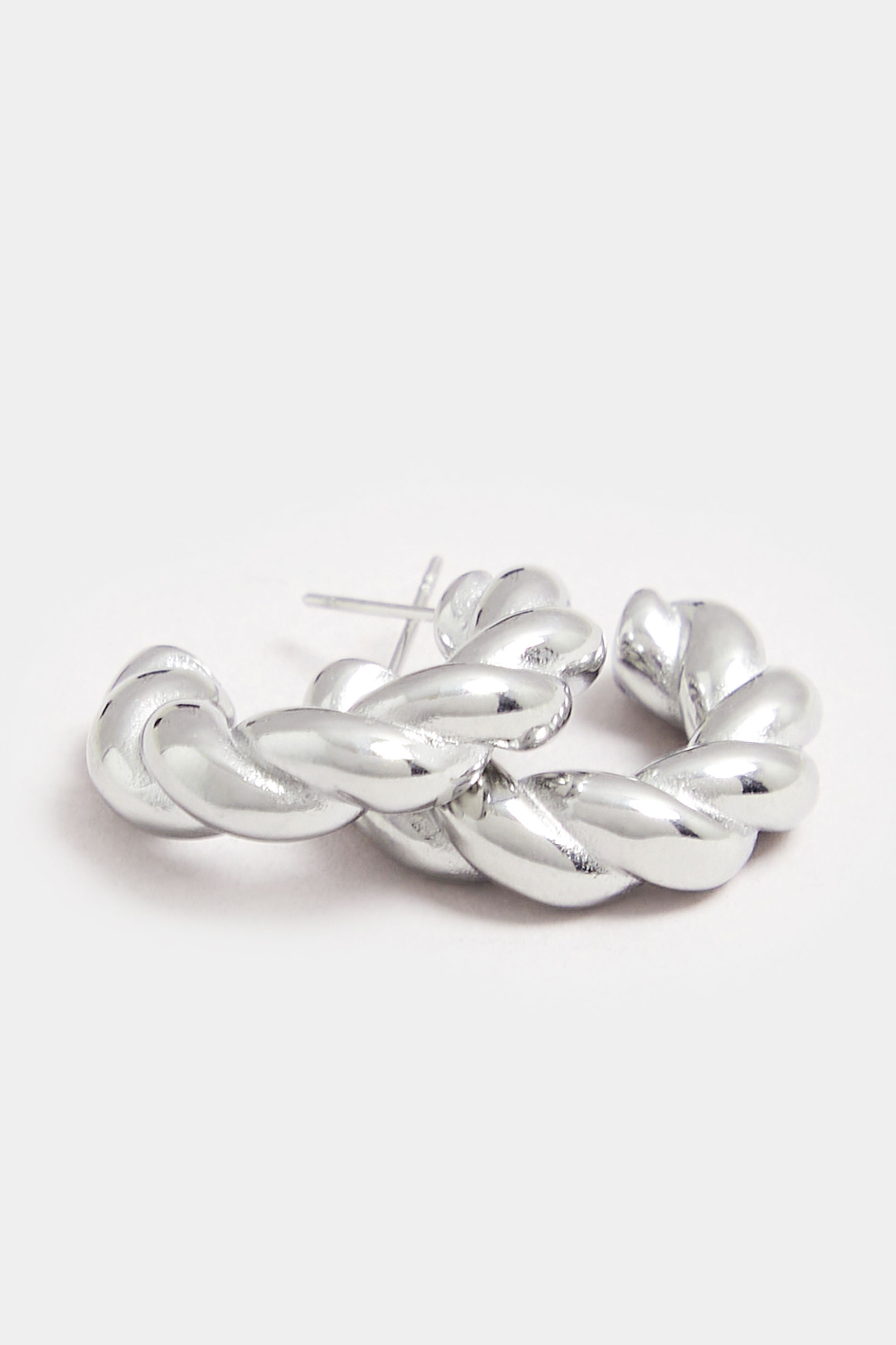 Silver Tone Stainless Steel Twisted Hoop Earrings | Yours Clothing 3