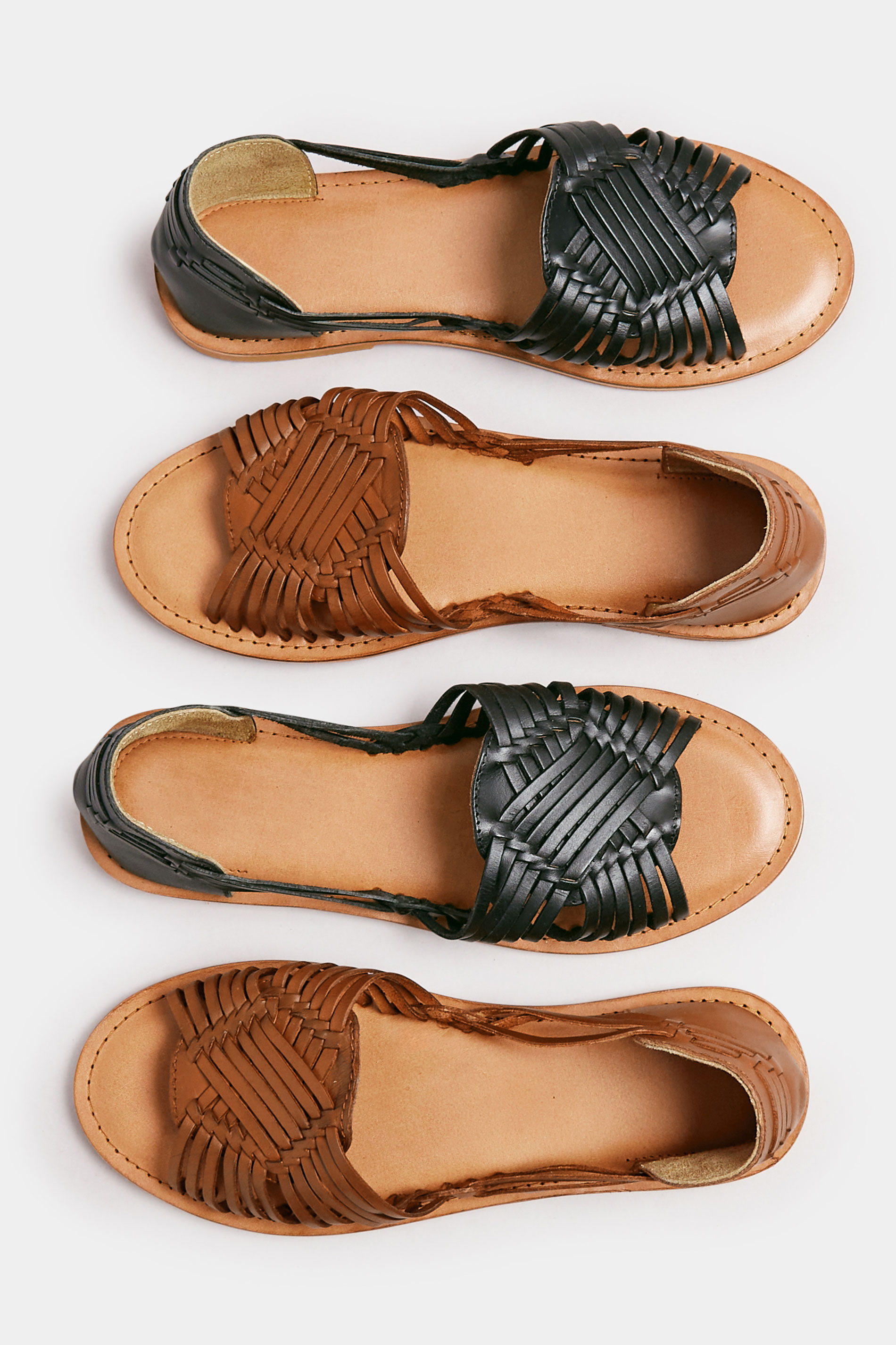 Brown Leather Woven Flat Sandals In Wide E Fit & Extra Wide EEE Fit | Yours Clothing 6
