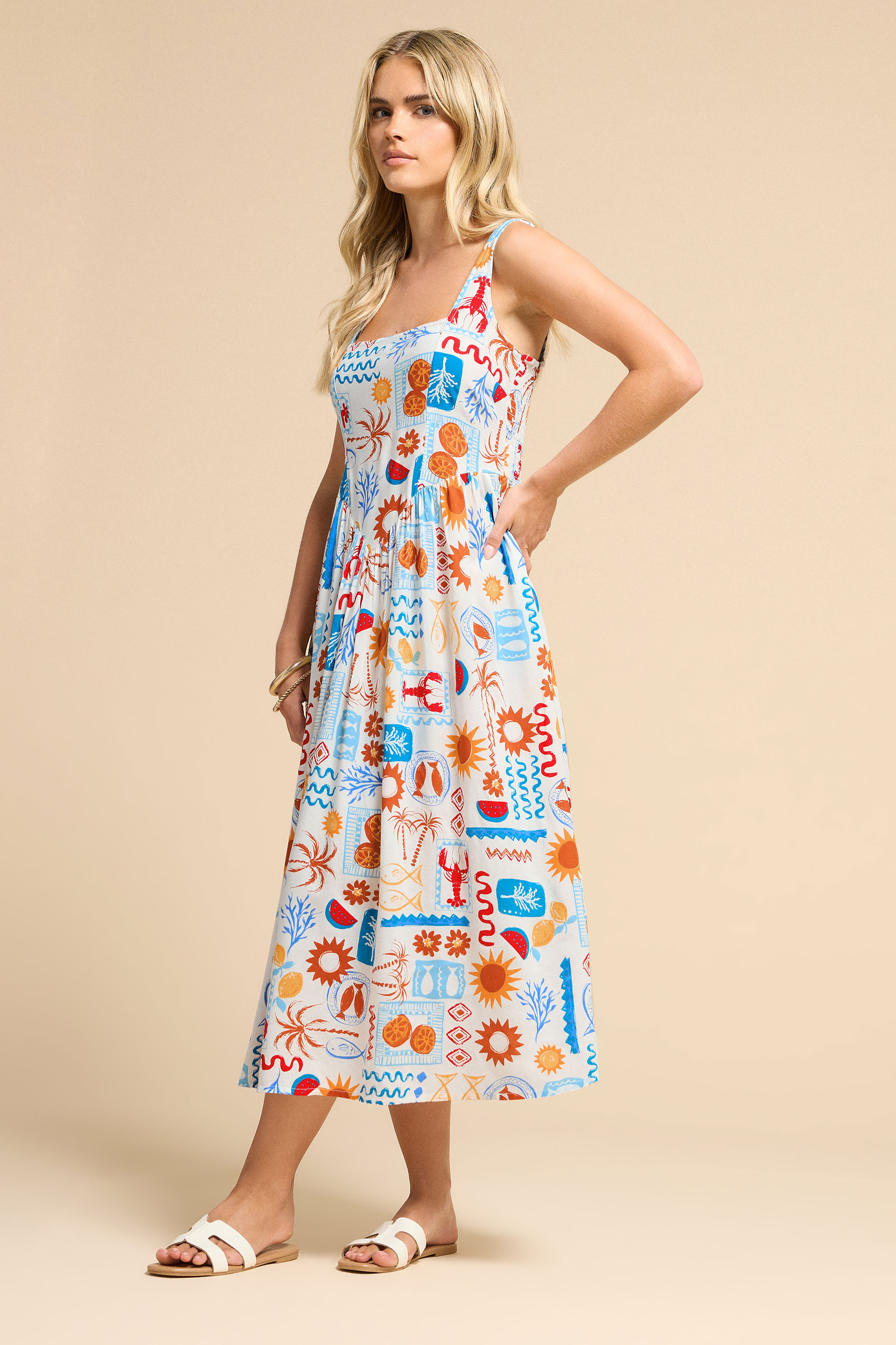 PixieGirl Petite Women's White Postcard Graphic Corset Midaxi Dress | PixieGirl 2