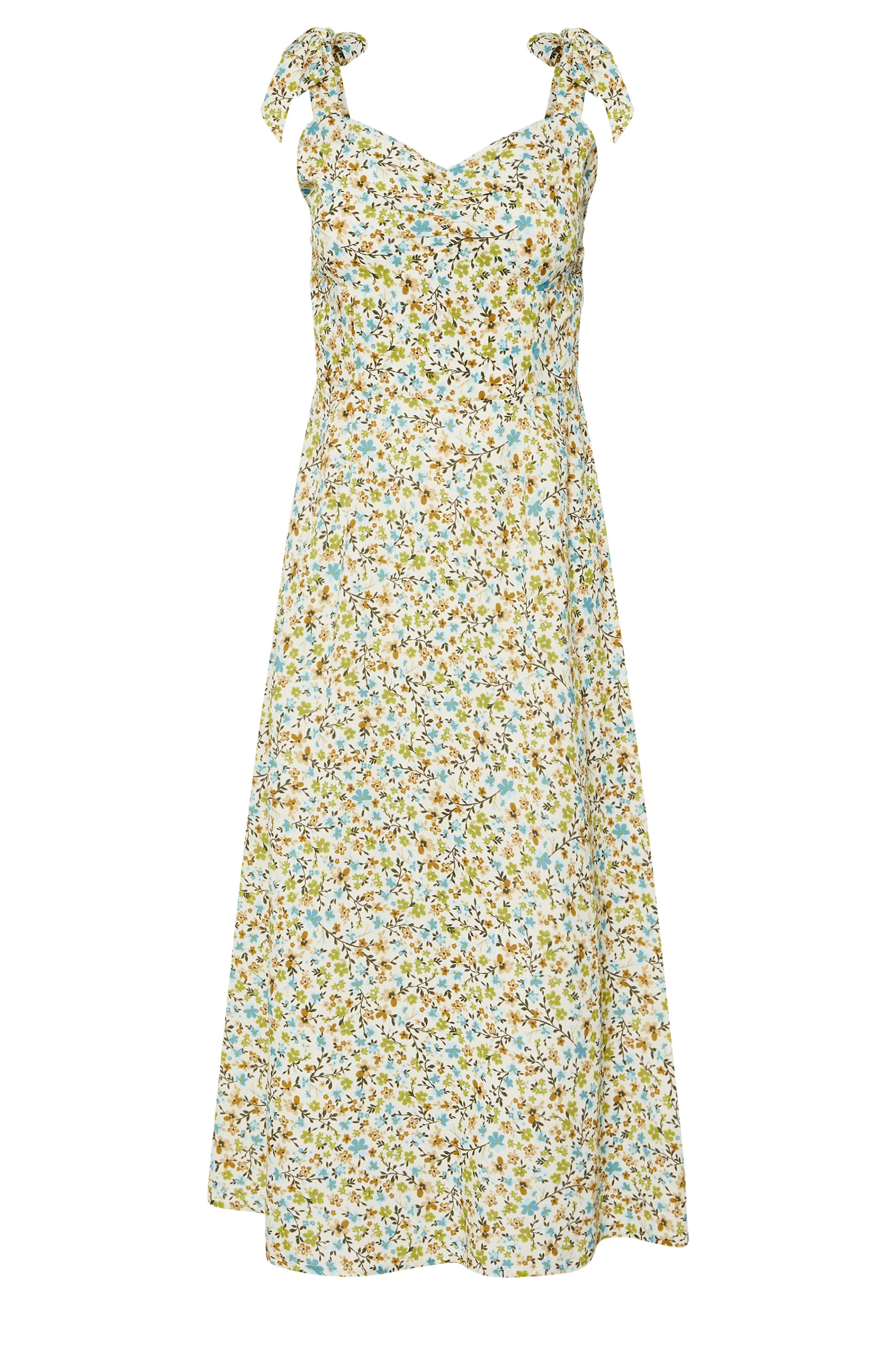 PixieGirl Petite Women's Green Ditsy Floral Tie Shoulder Midi Dress | PixieGirl 5