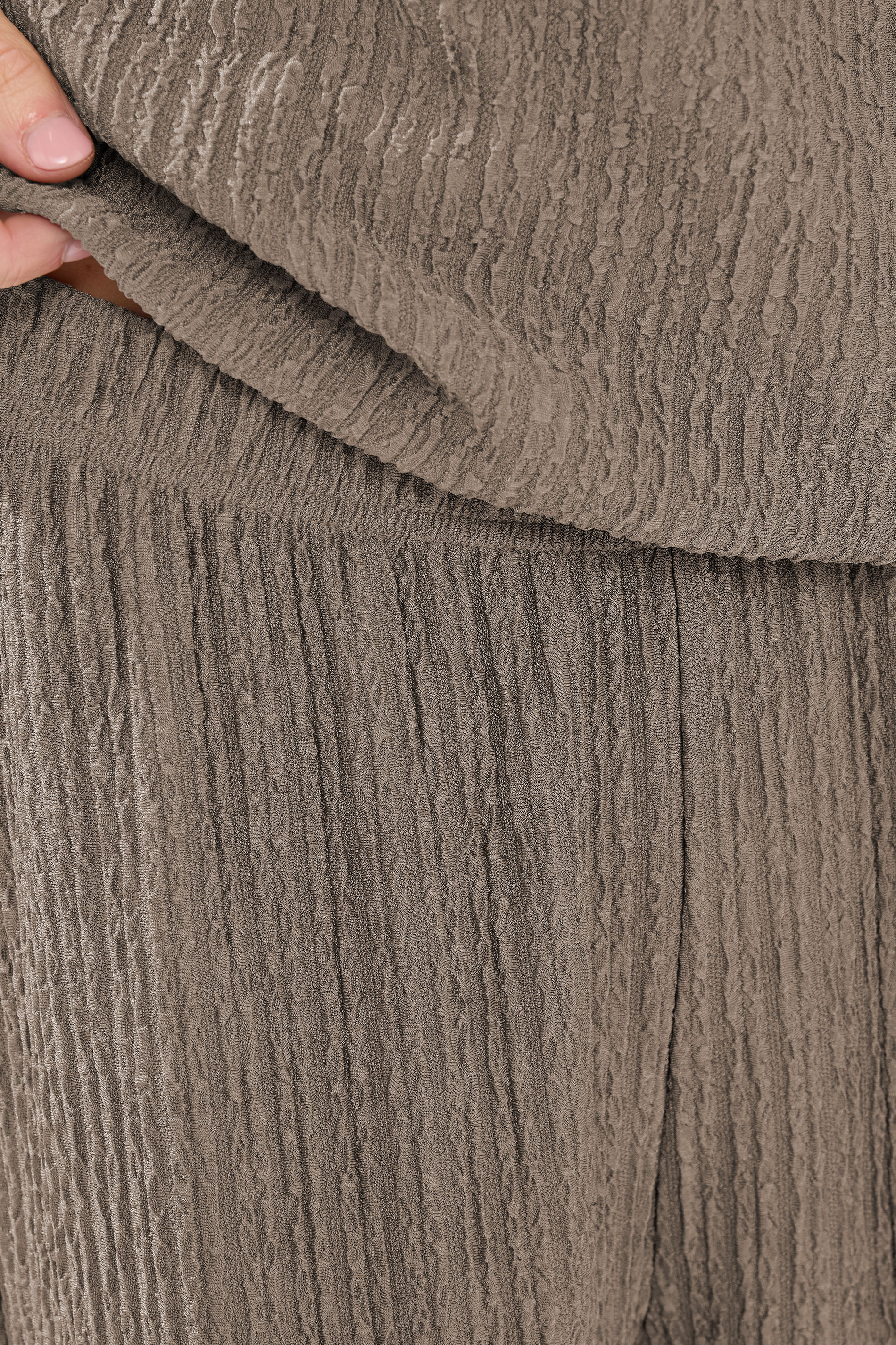 PixieGirl Petite Mocha Brown Textured Wide Leg Trousers | PixieGirl 4