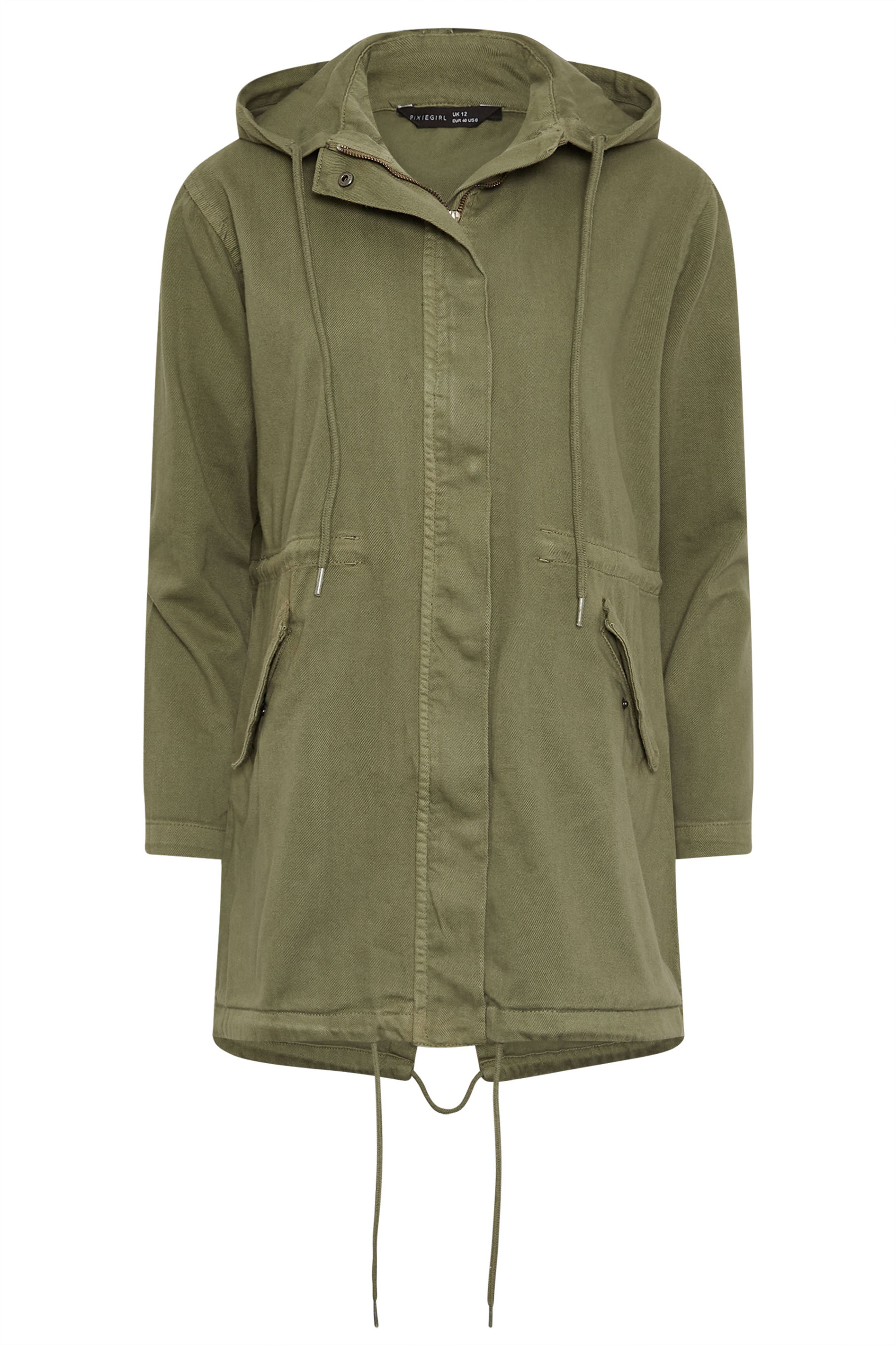 PixieGirl Petite Women's Khaki Green Twill Parka Coat | PixieGirl 7